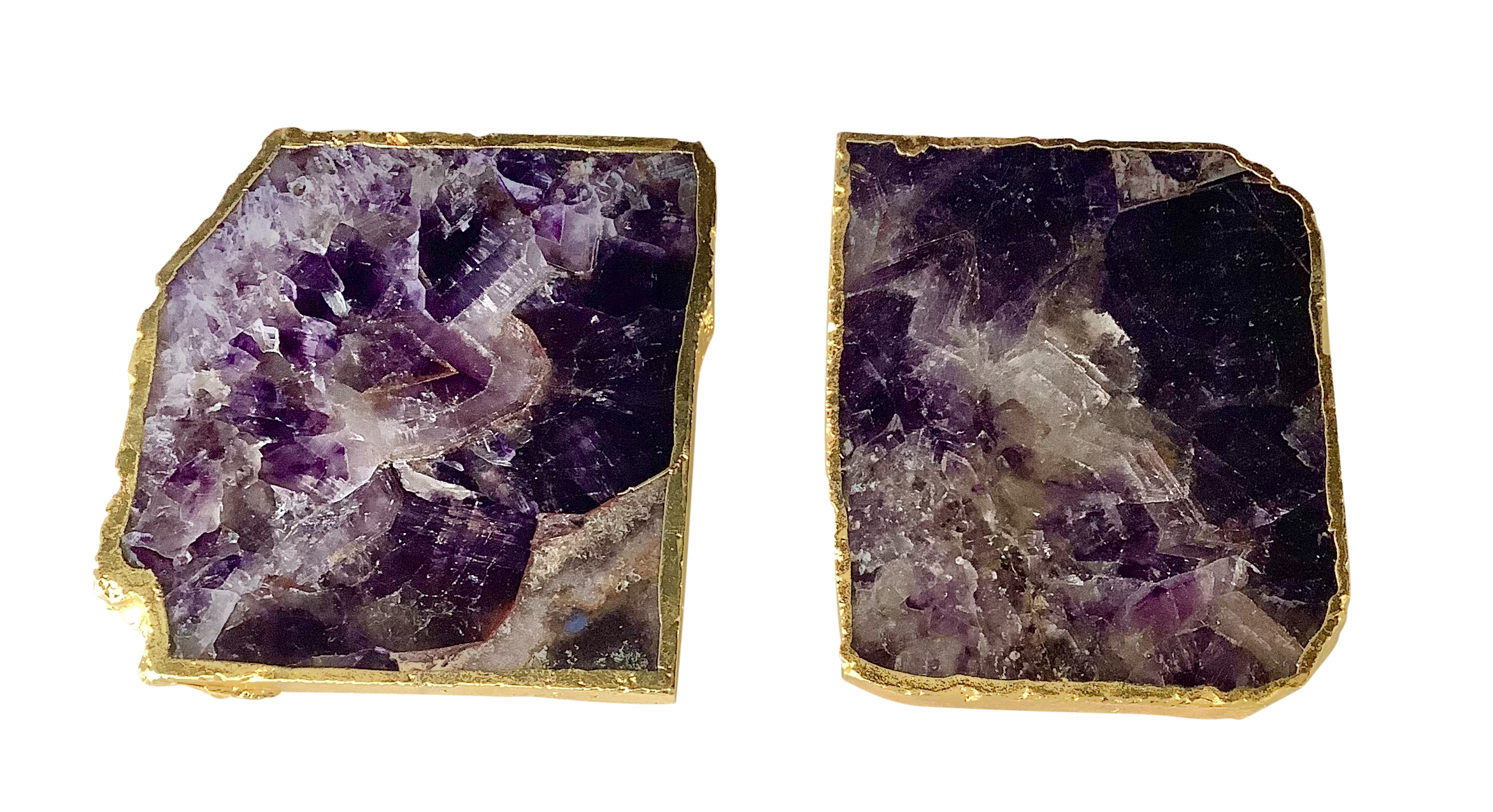 Amethyst Crystal Coaster Square Shaped 2 Pieces Gold