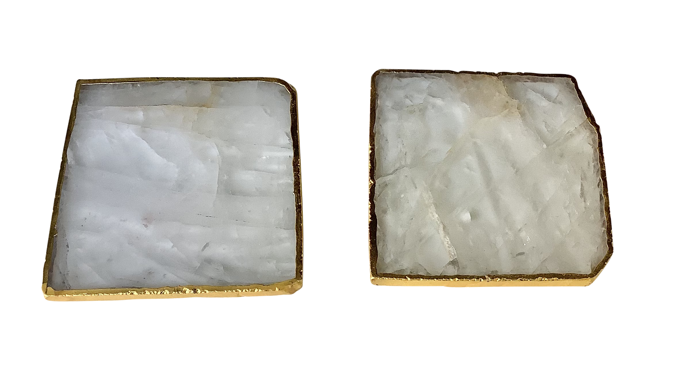 AAA Quality Clear Quartz Crystal Coaster Square Shaped 2 Pieces Gold