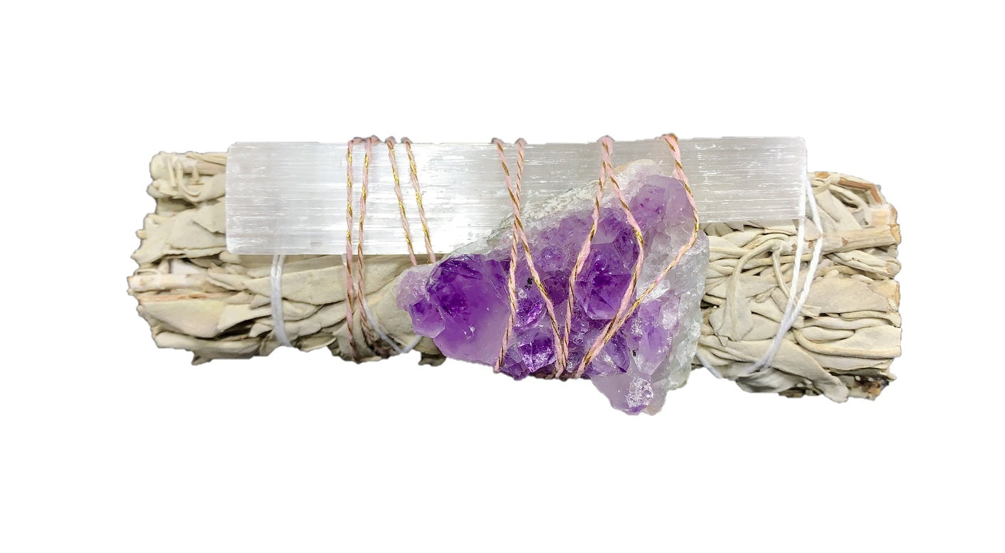 Combo White Sage Smudge Stick, Amethyst & Selenite