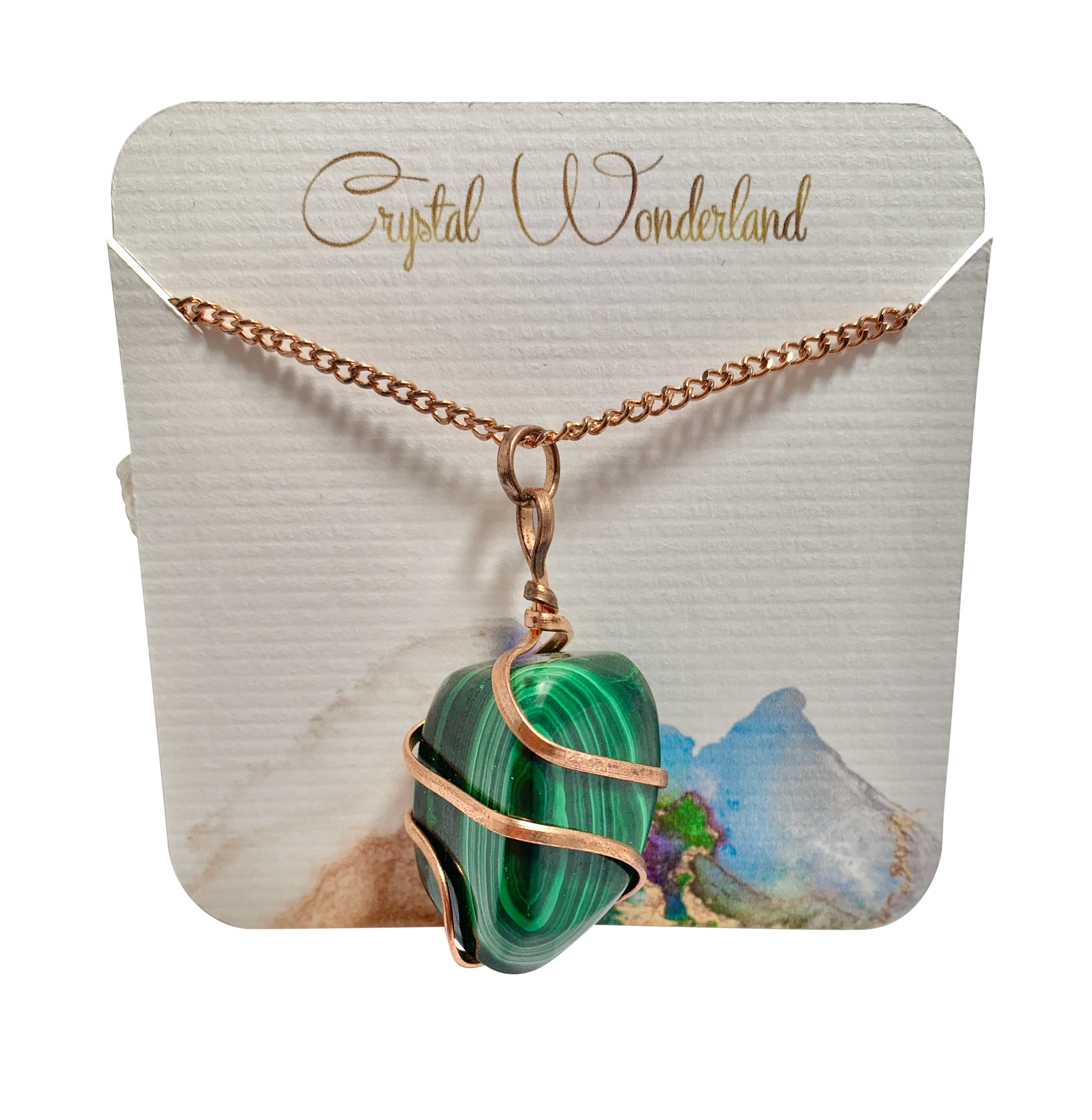 Infinity Loop Crystal Tumbled Collection Malachite Pendant Copper