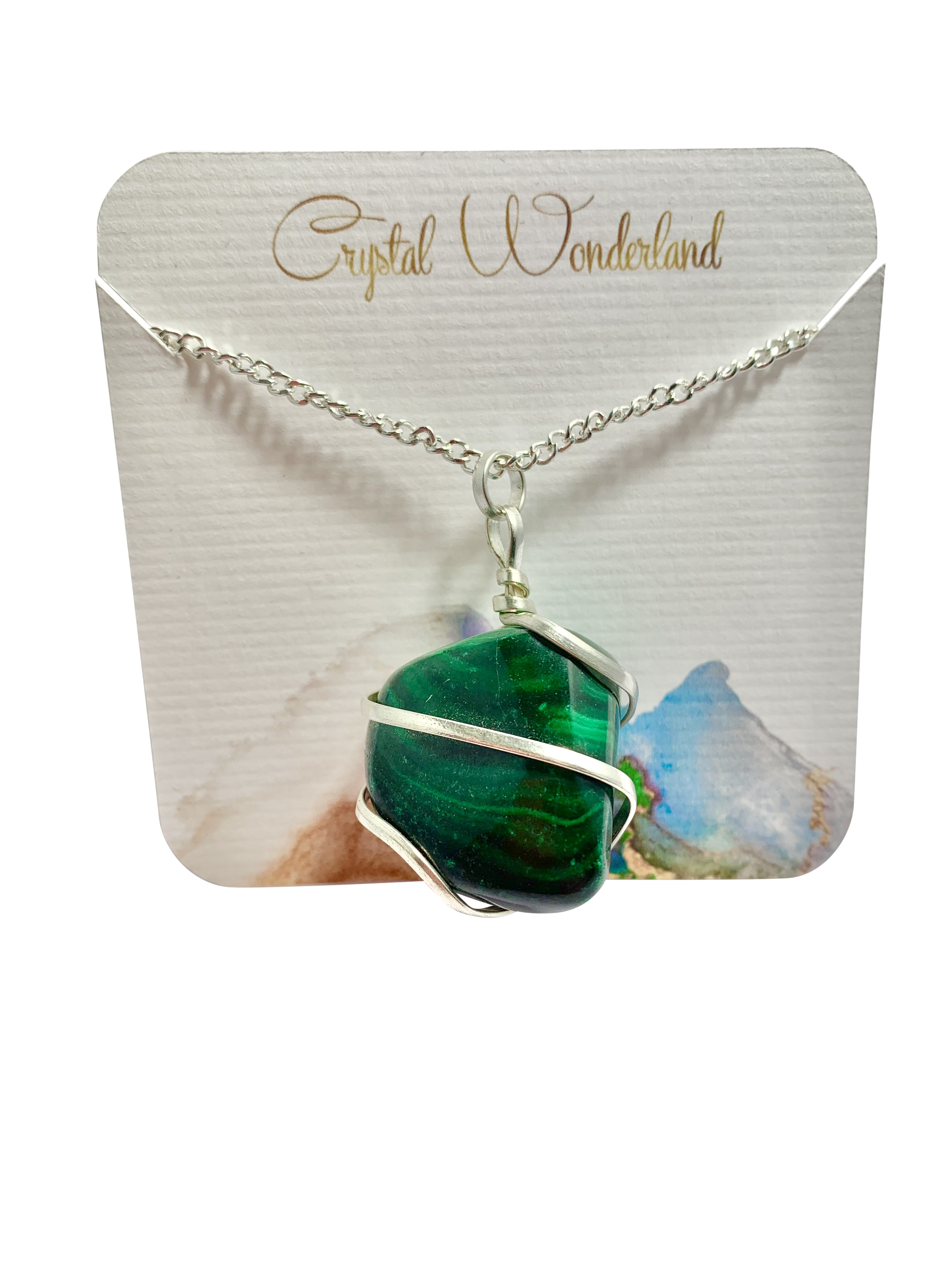 Infinity Loop Crystal Tumbled Collection Malachite Pendant Silver