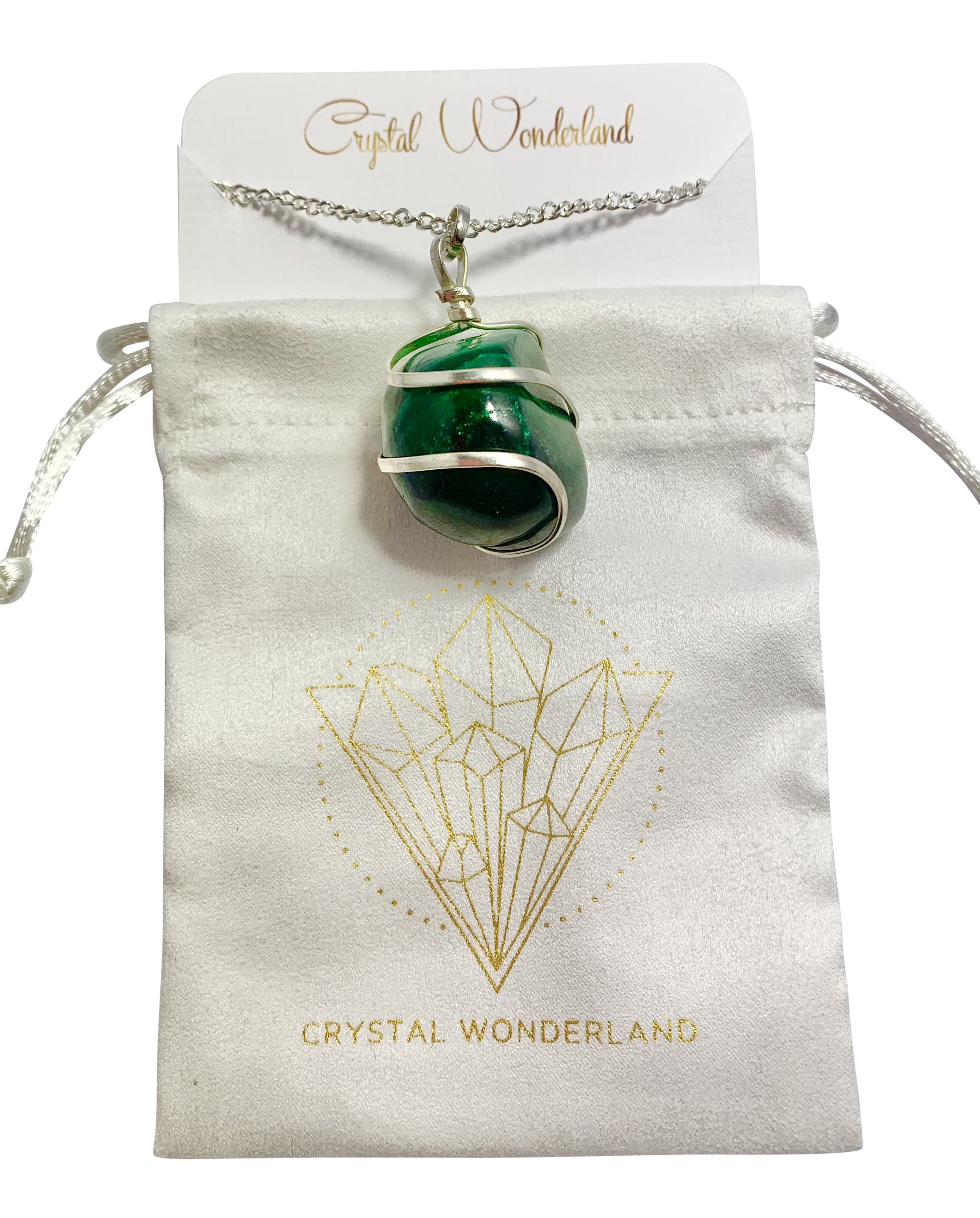 Infinity Loop Crystal Tumbled Collection Malachite Pendant Silver