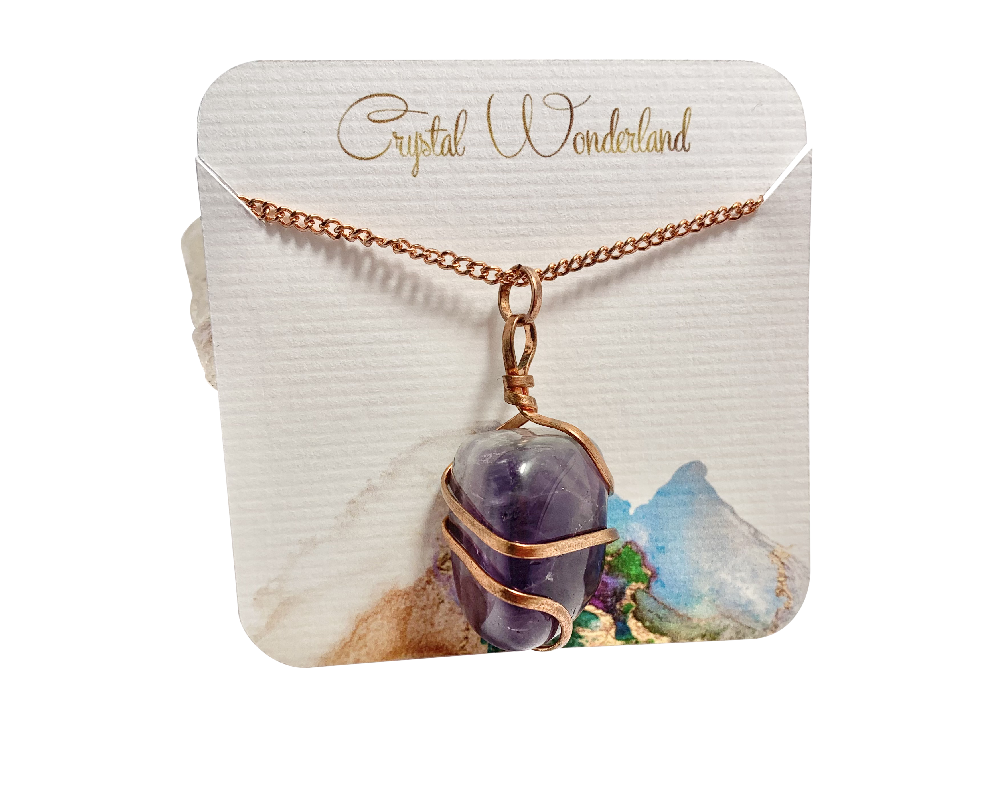 Infinity Loop Crystal Tumbled Collection Amethyst Pendant Copper