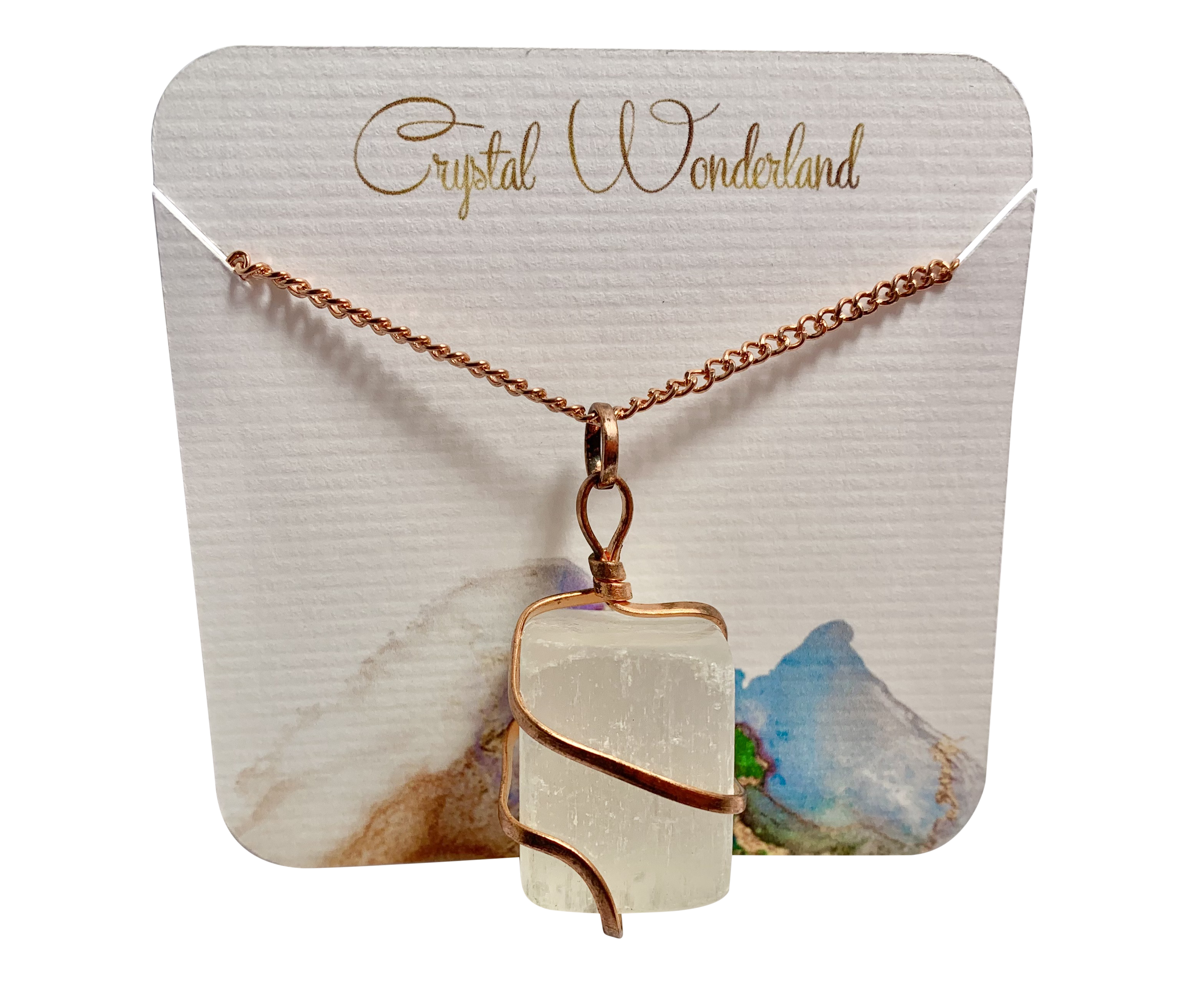 Infinity Loop Crystal Tumbled Collection Selenite Pendant Copper