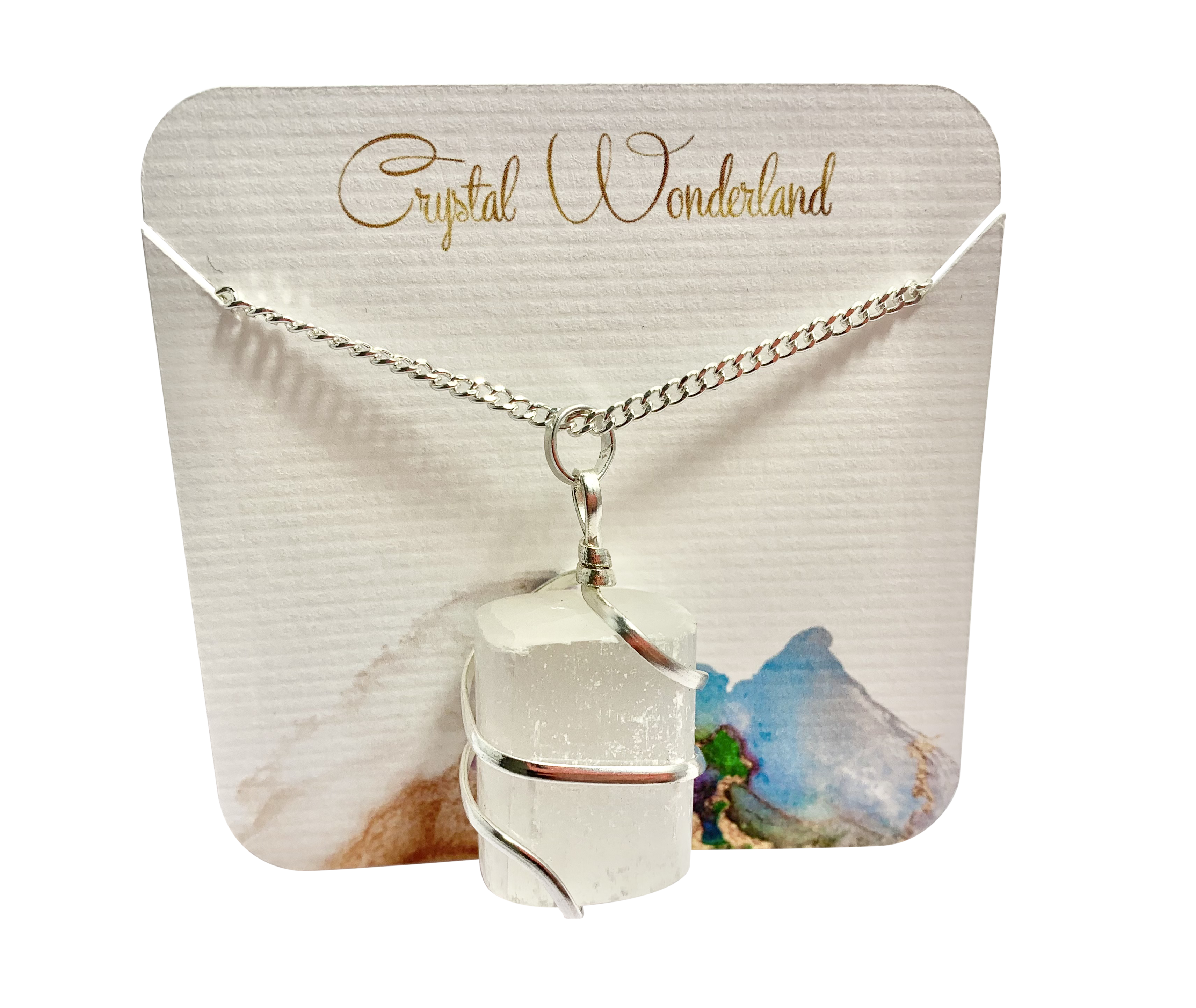 Infinity Loop Crystal Tumbled Collection Selenite Pendant Silver