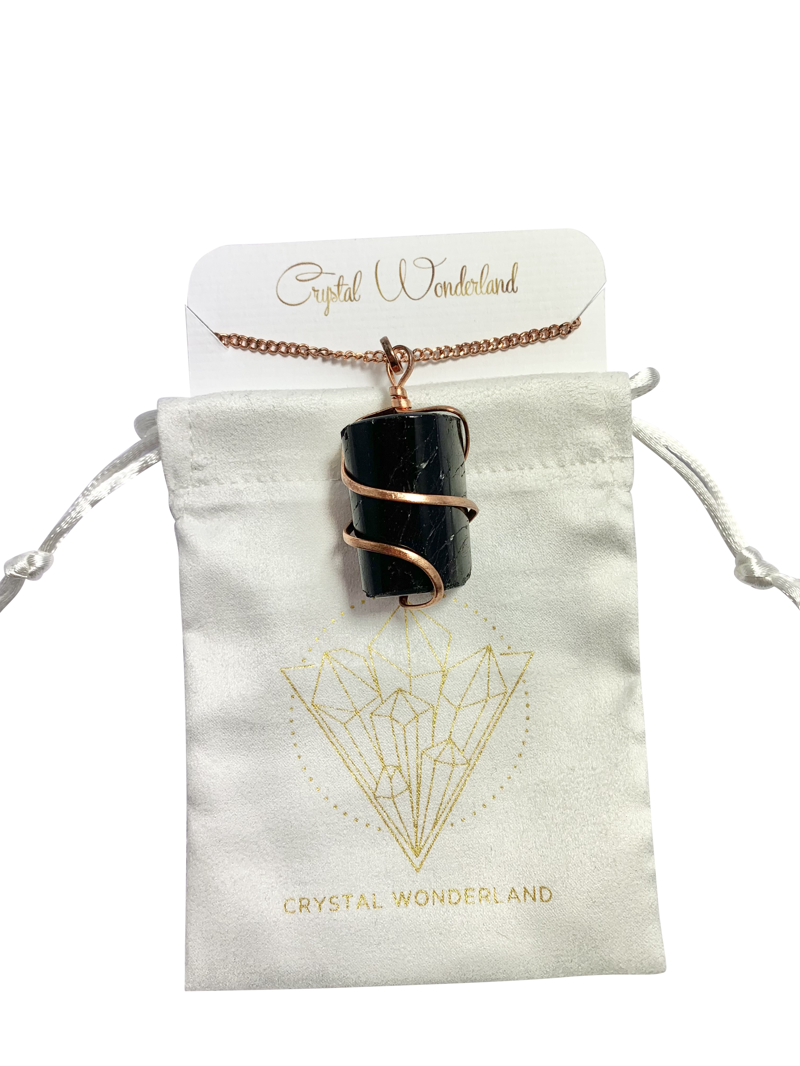 Infinity Loop Crystal Tumbled Collection Black Tourmaline Pendant Copper