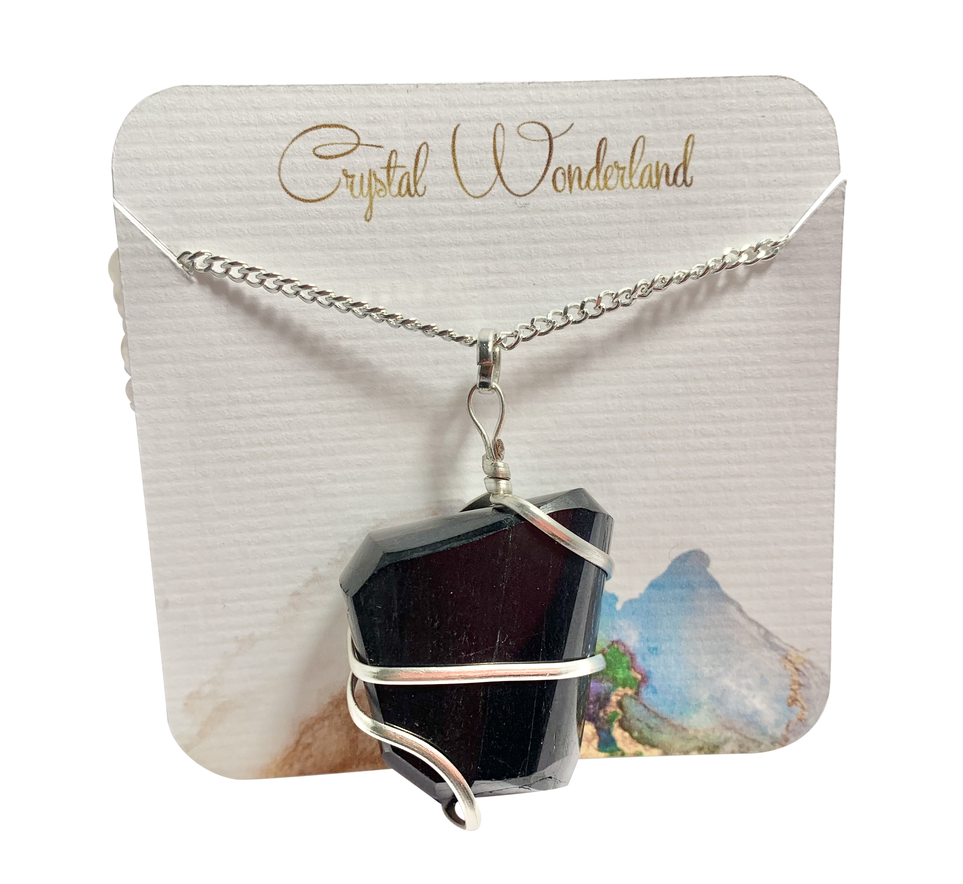 Infinity Loop Crystal Tumbled Collection Black Tourmaline Pendant Silver