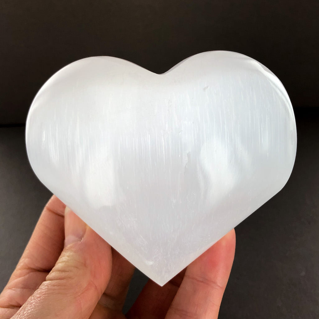 Selenite Heart Crystal Palm Stone 8cm