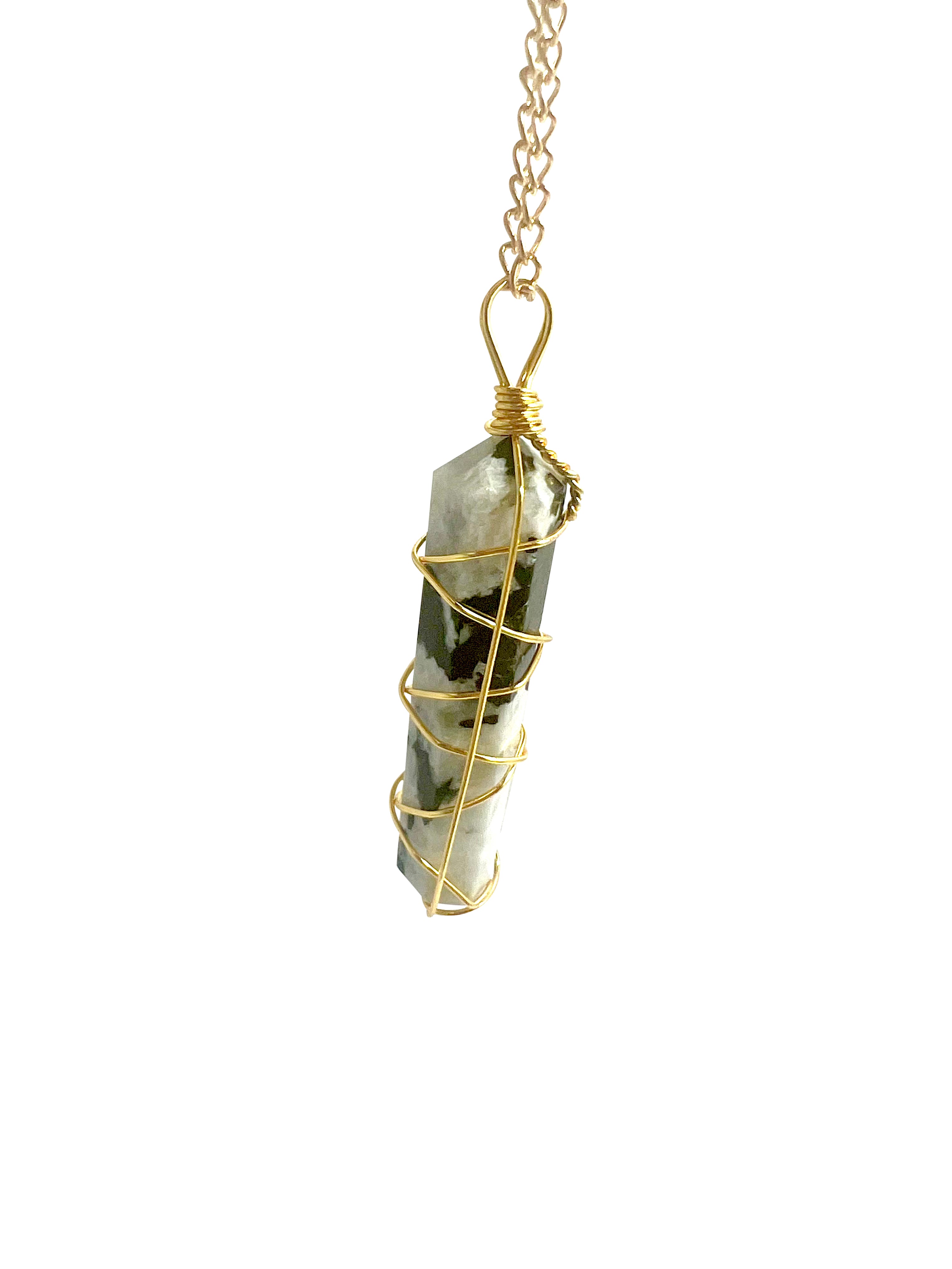 Double Terminated Rainbow Moonstone Gold Pendant