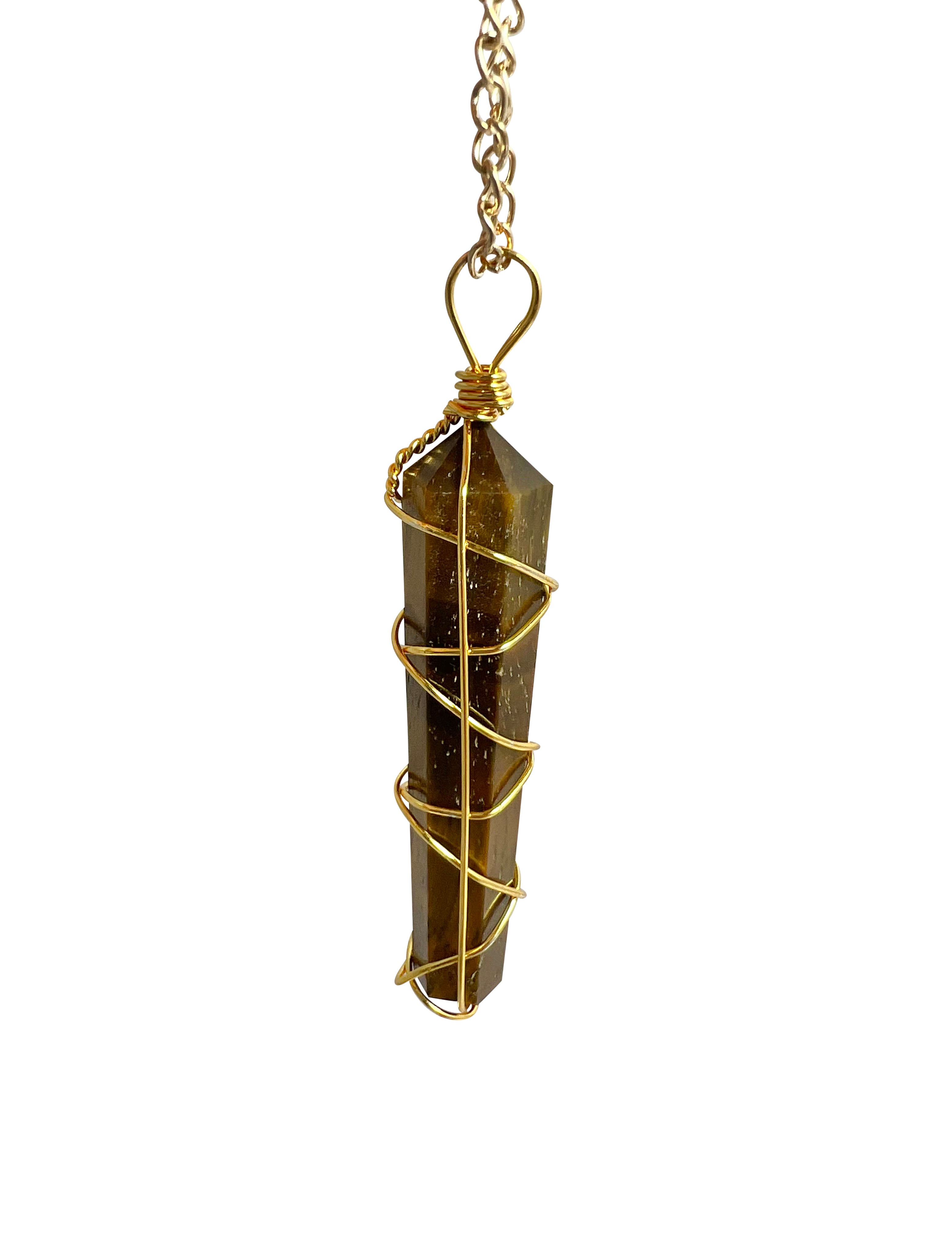 Double Terminated Tigers Eye Gold Pendant