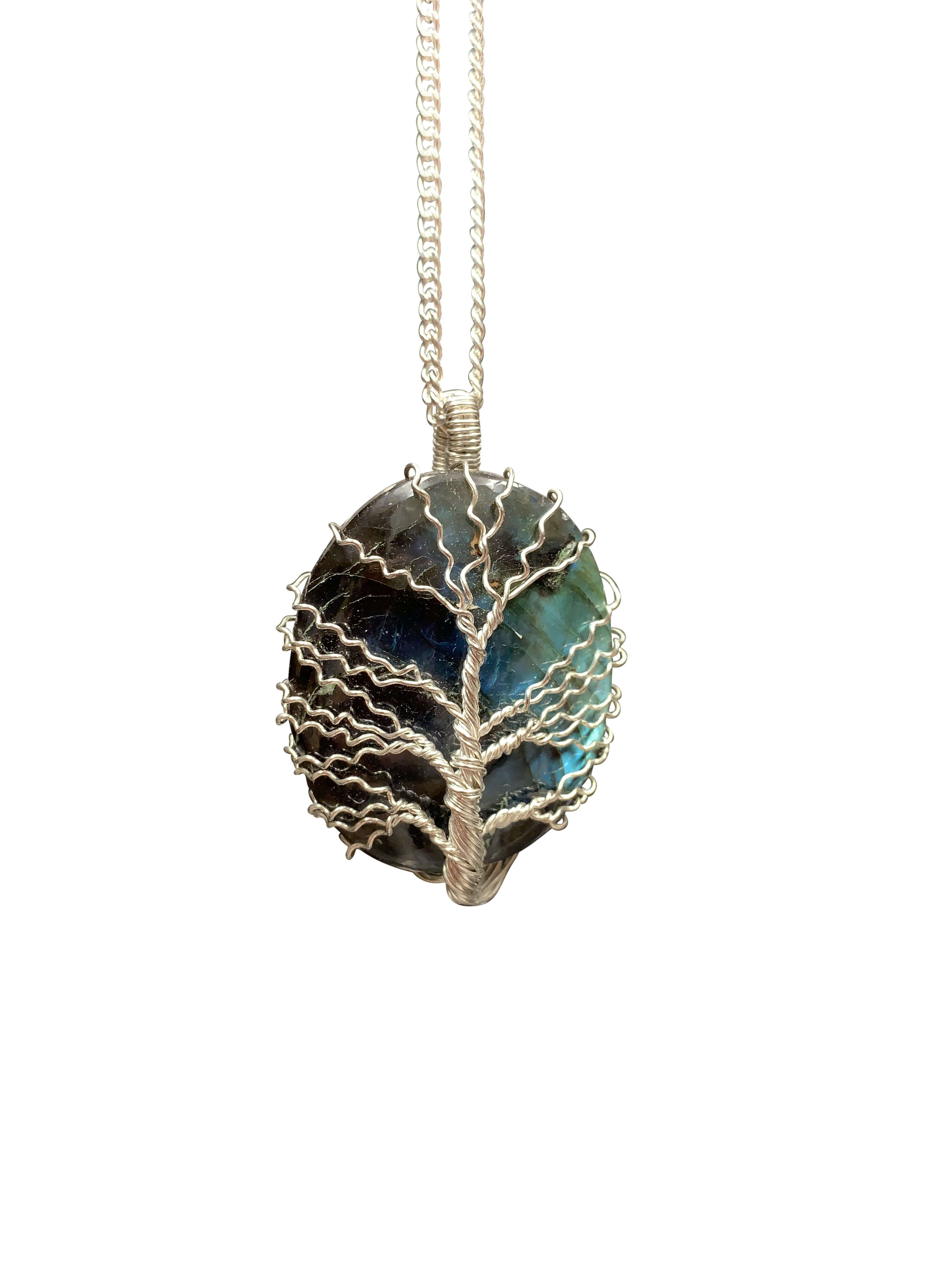 Wisdom Tree Extra Grade Labradorite Crystal Pendant Silver