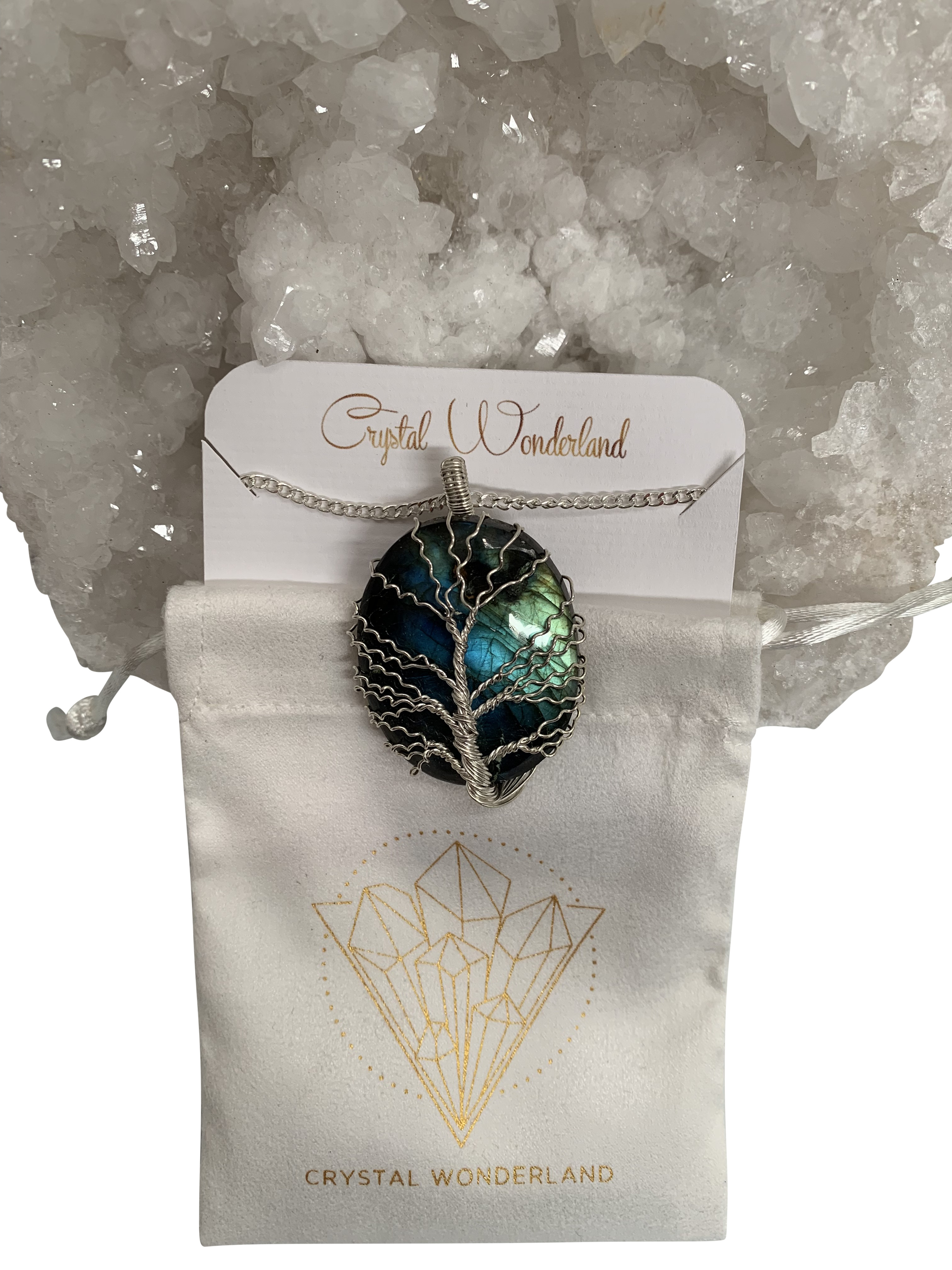 Wisdom Tree Extra Grade Labradorite Crystal Pendant Silver