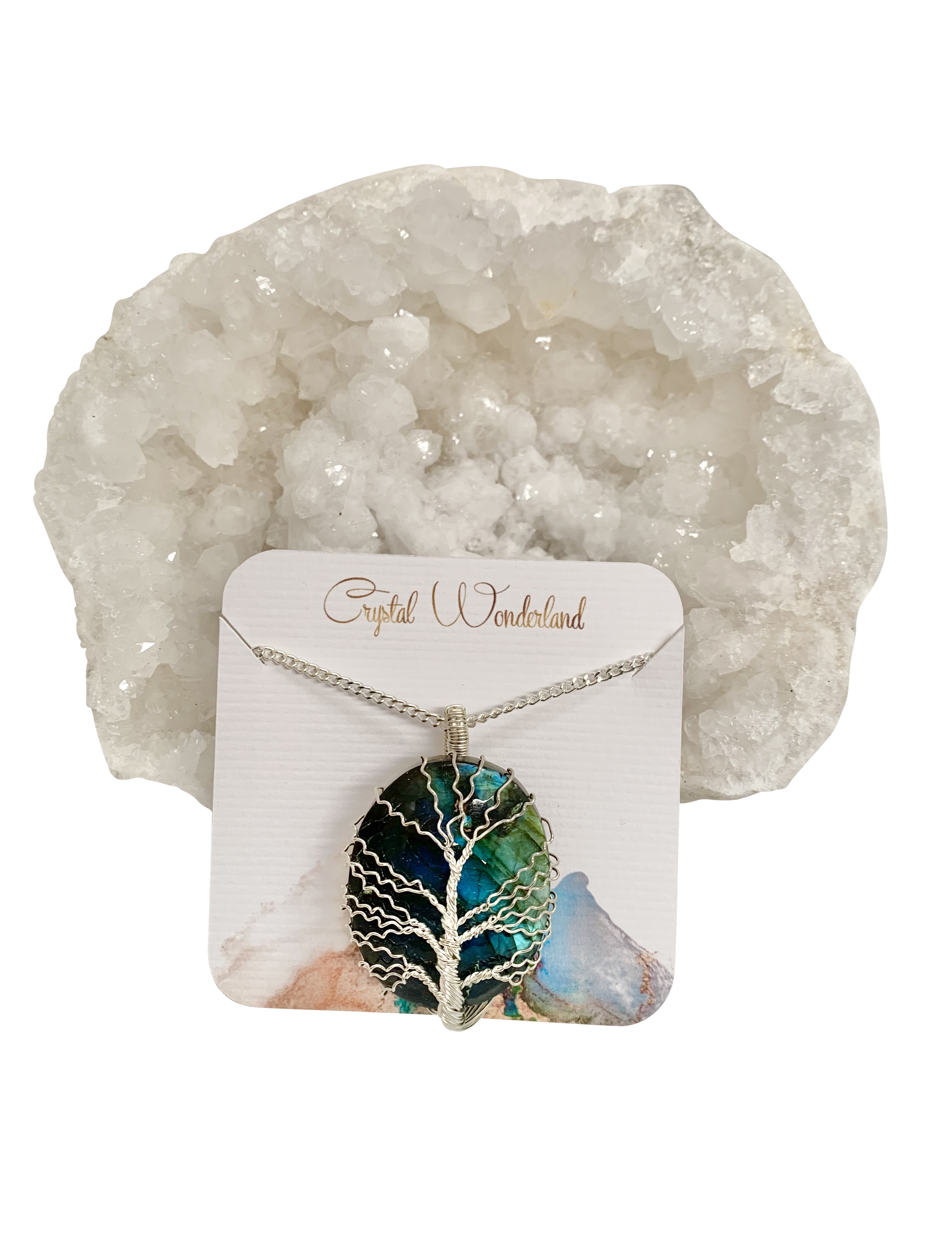 Wisdom Tree Extra Grade Labradorite Crystal Pendant Silver