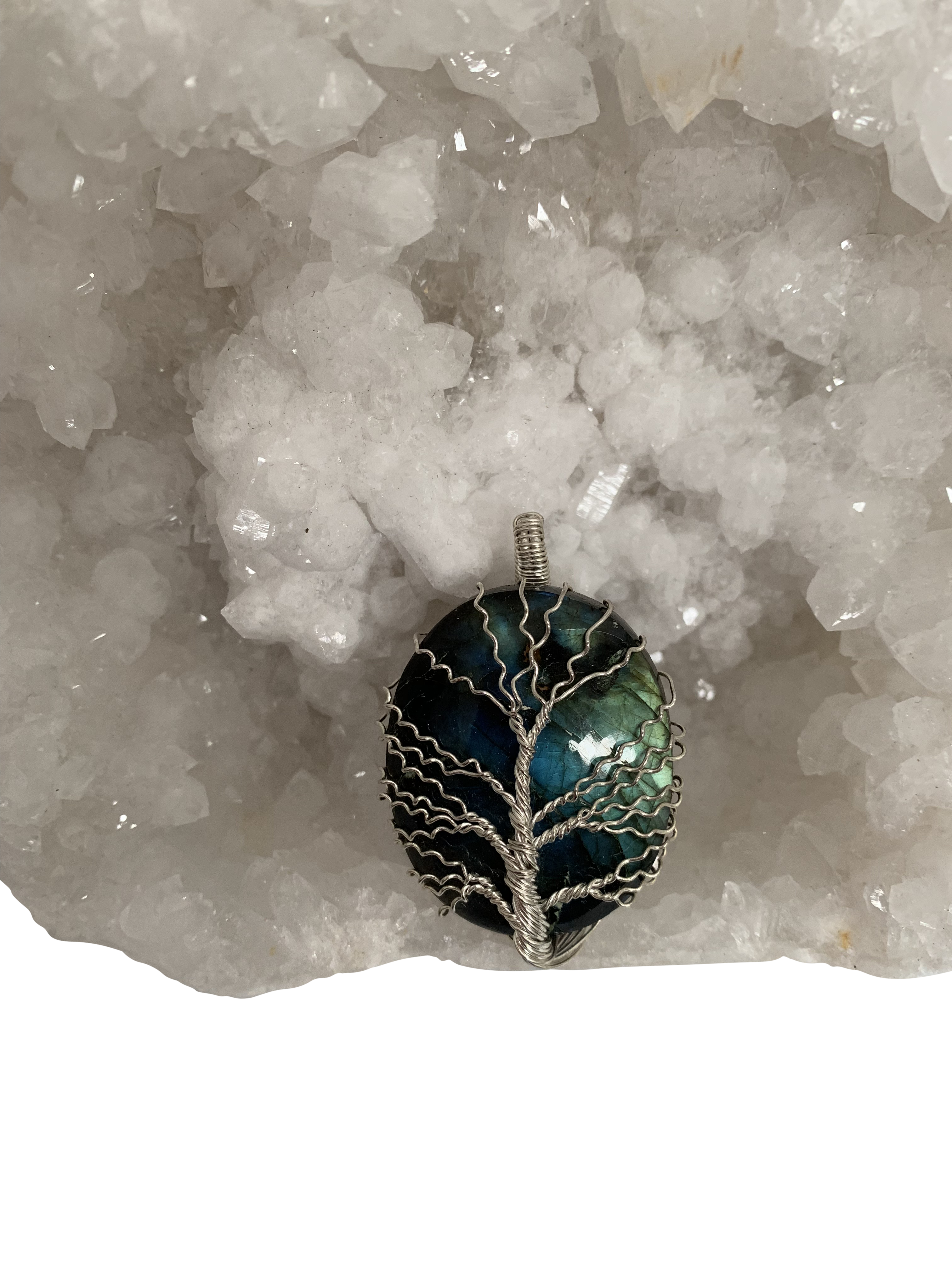 Wisdom Tree Extra Grade Labradorite Crystal Pendant Silver