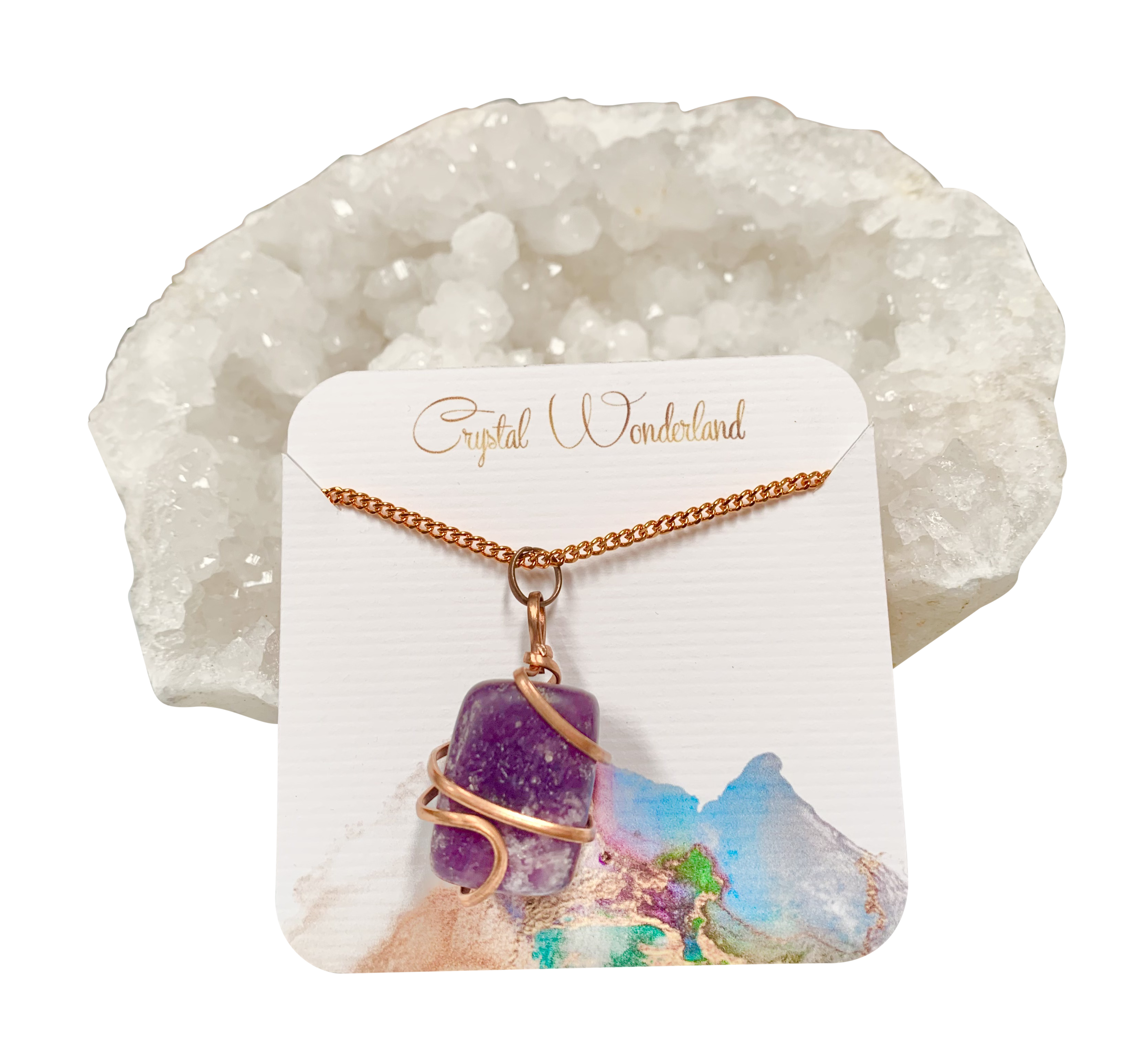 Infinity Loop Crystal Tumbled Collection Lepidolite Pendant Copper