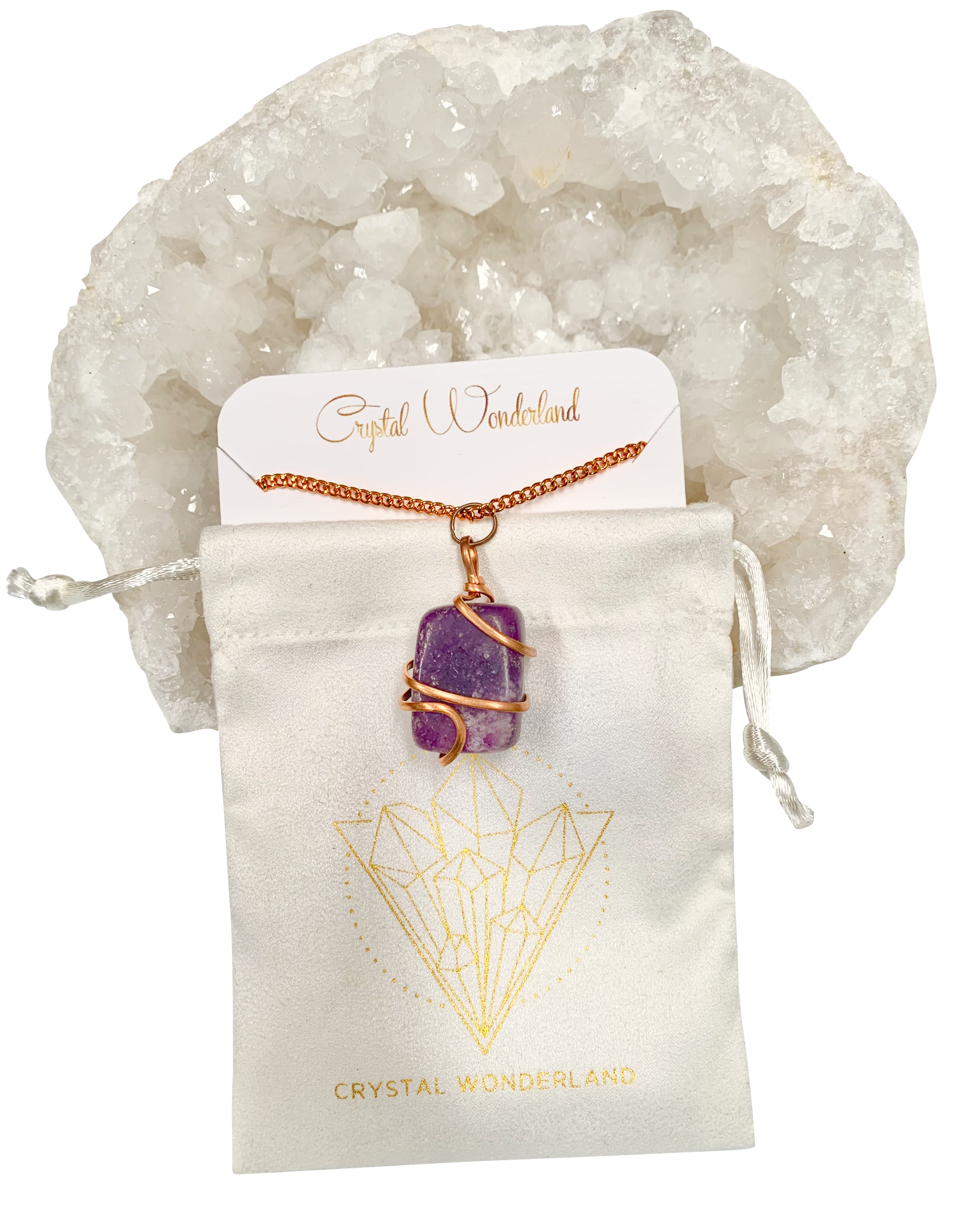 Infinity Loop Crystal Tumbled Collection Lepidolite Pendant Copper