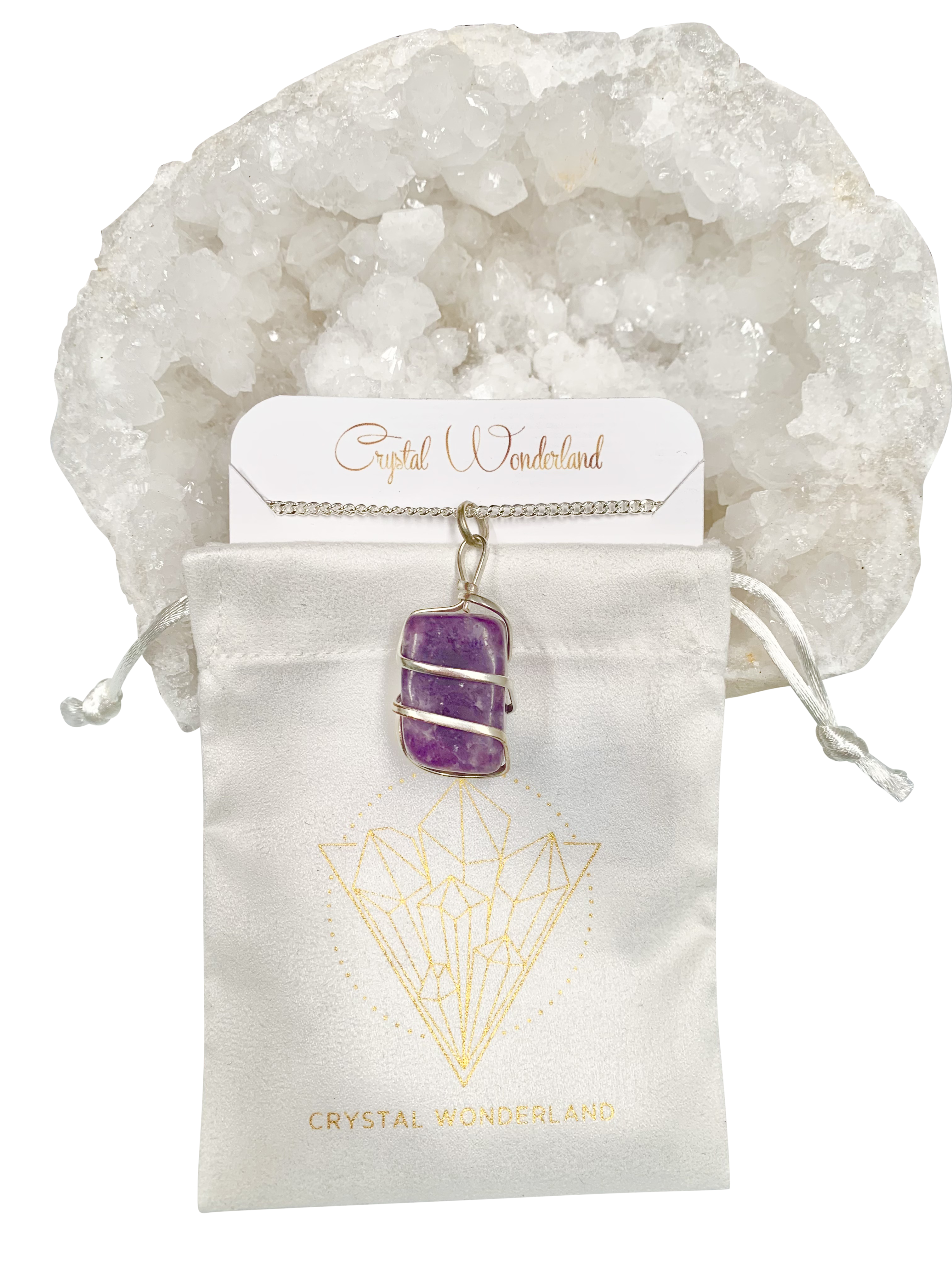 Infinity Loop Crystal Tumbled Collection Lepidolite Pendant Silver