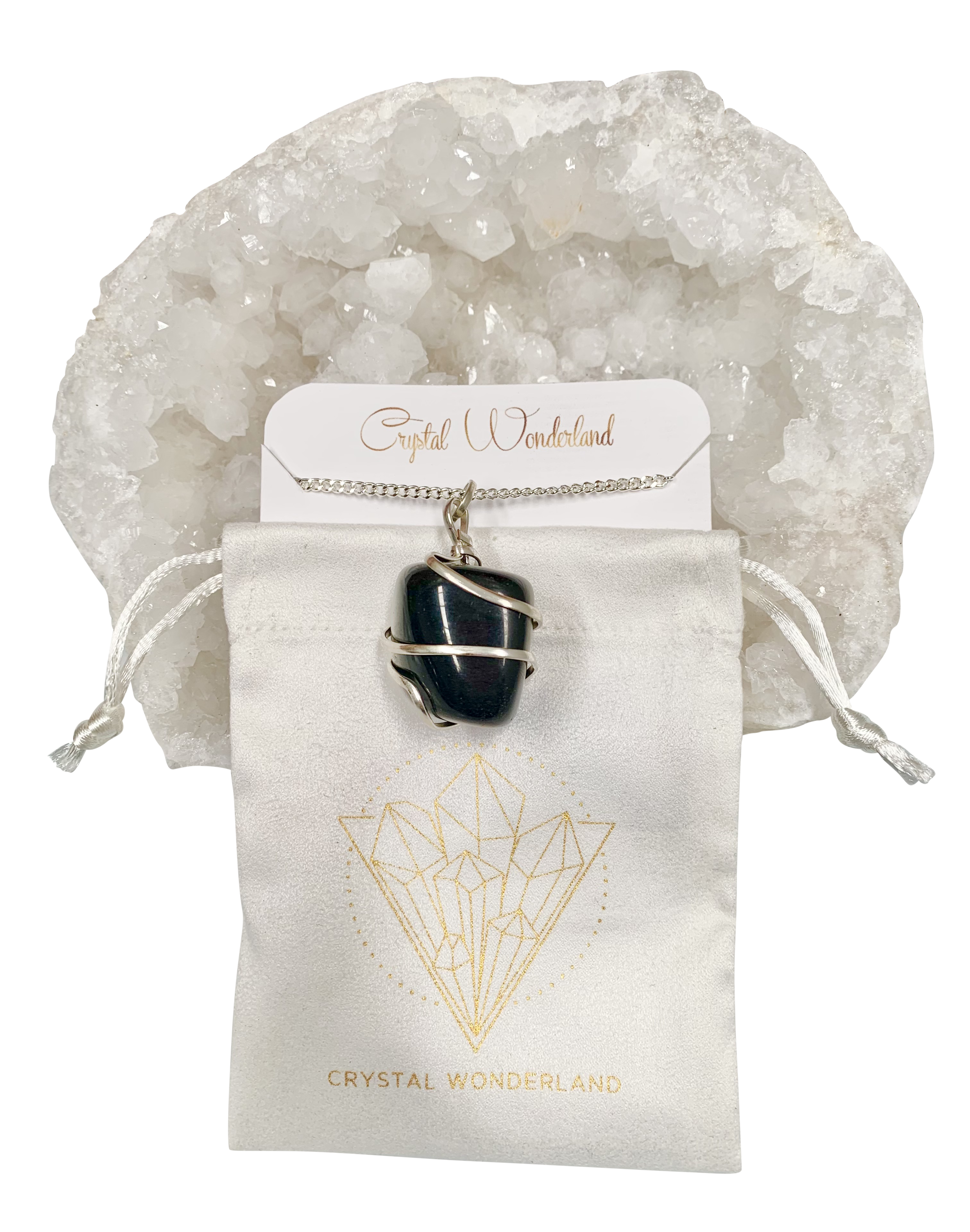 Infinity Loop Crystal Tumbled Collection Black Onyx Pendant Silver