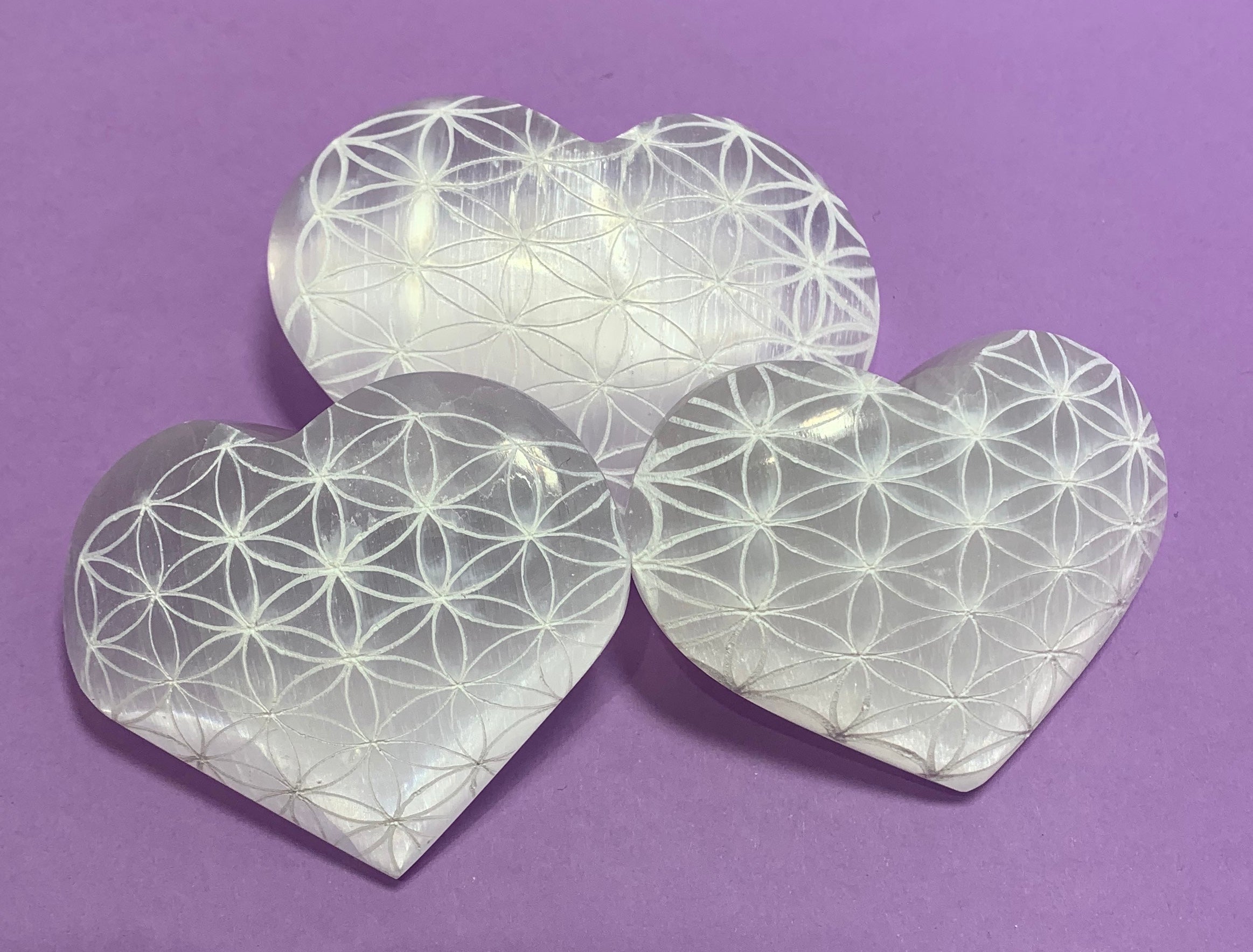 Flower of Life Selenite Puffy Heart