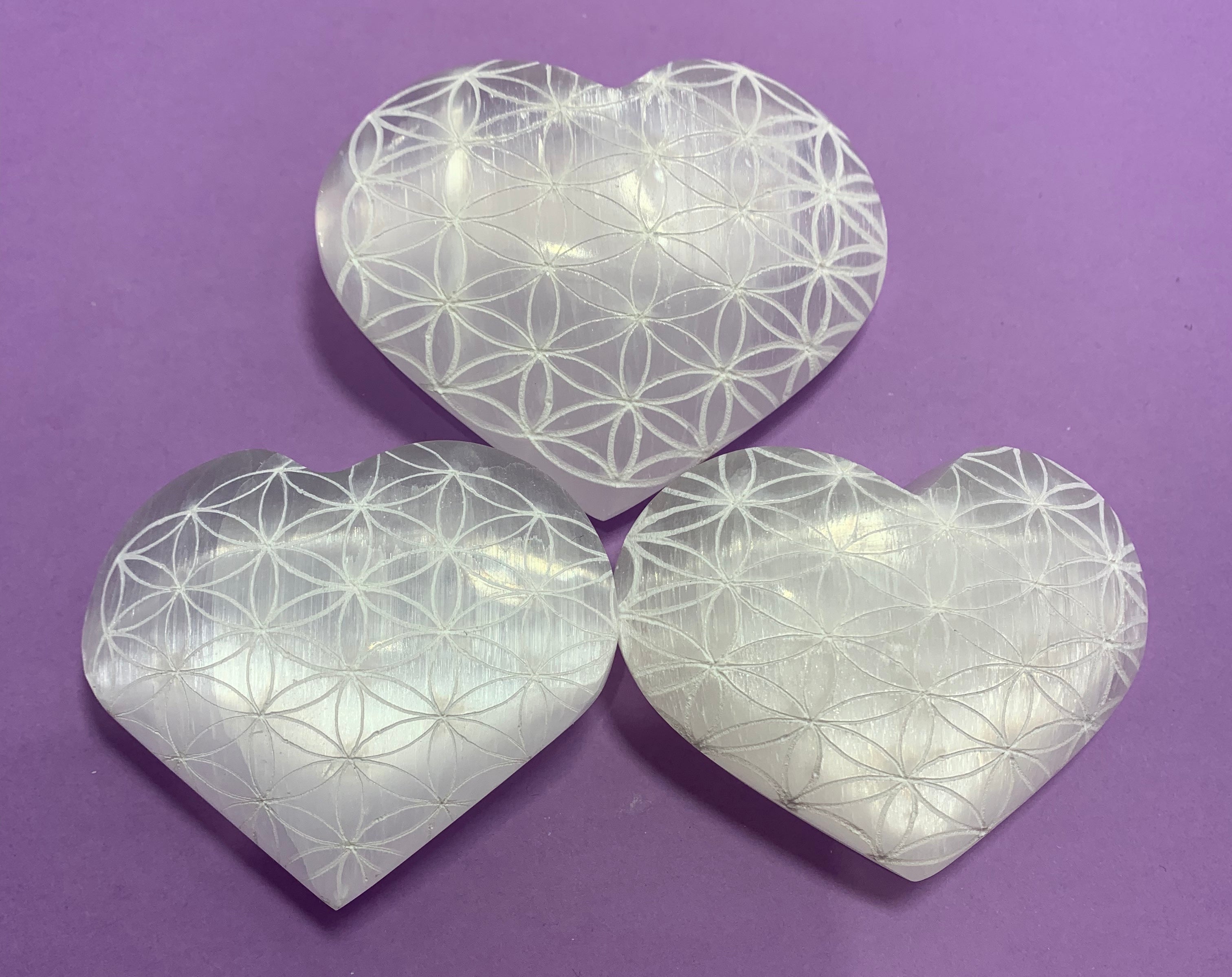 Flower of Life Selenite Puffy Heart