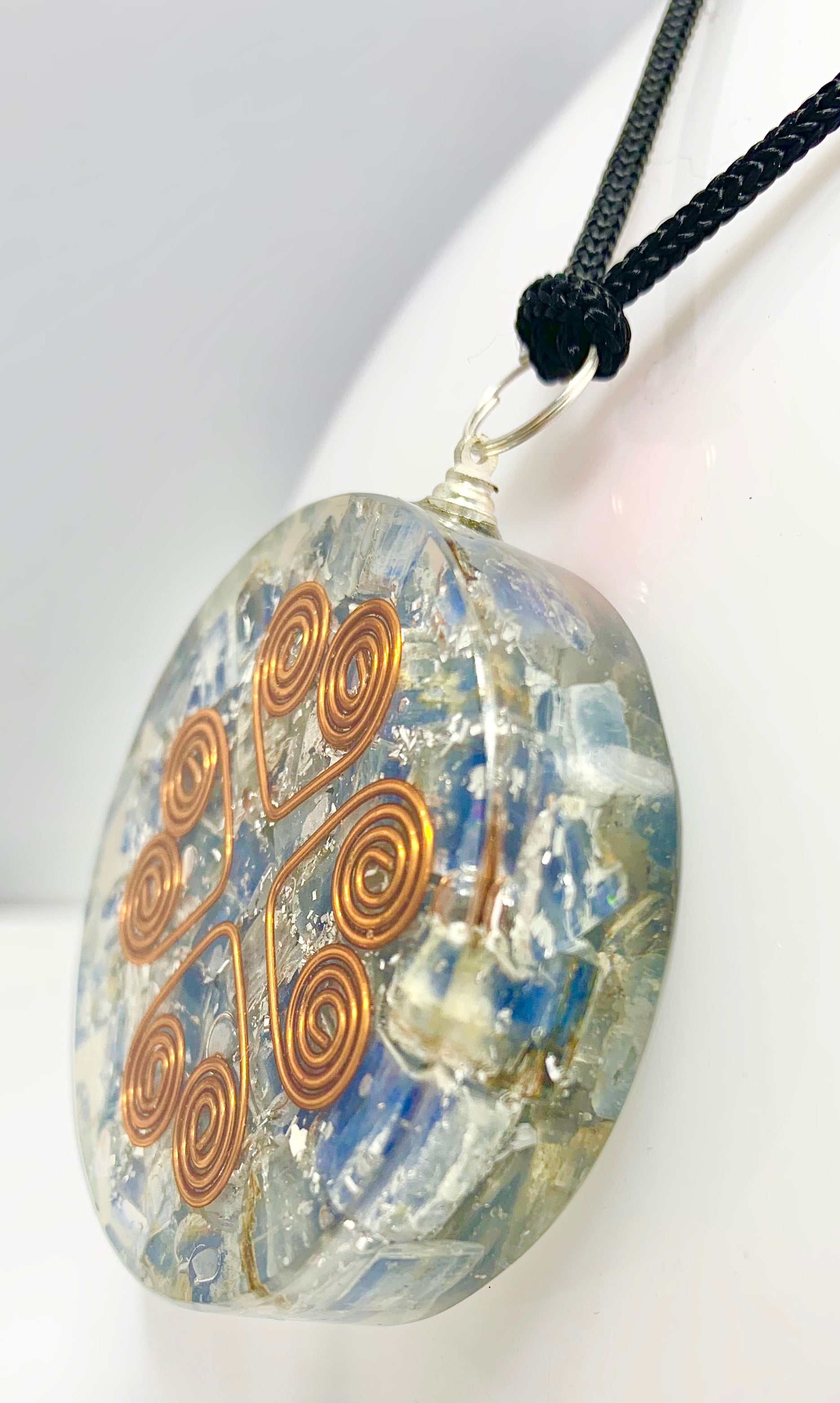 Kyanite Heart Copper Coil Pendant Disc
