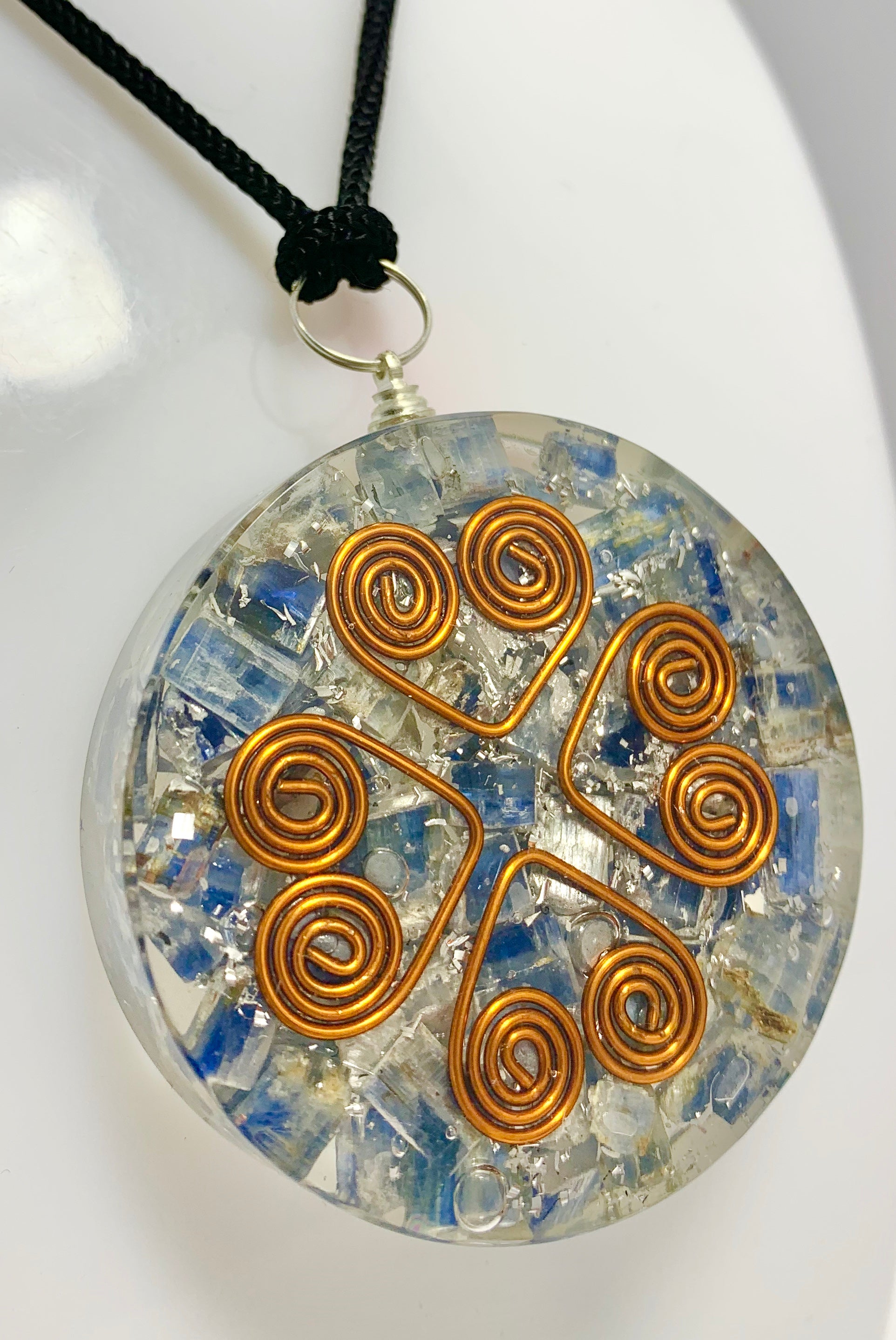 Kyanite Heart Copper Coil Pendant Disc