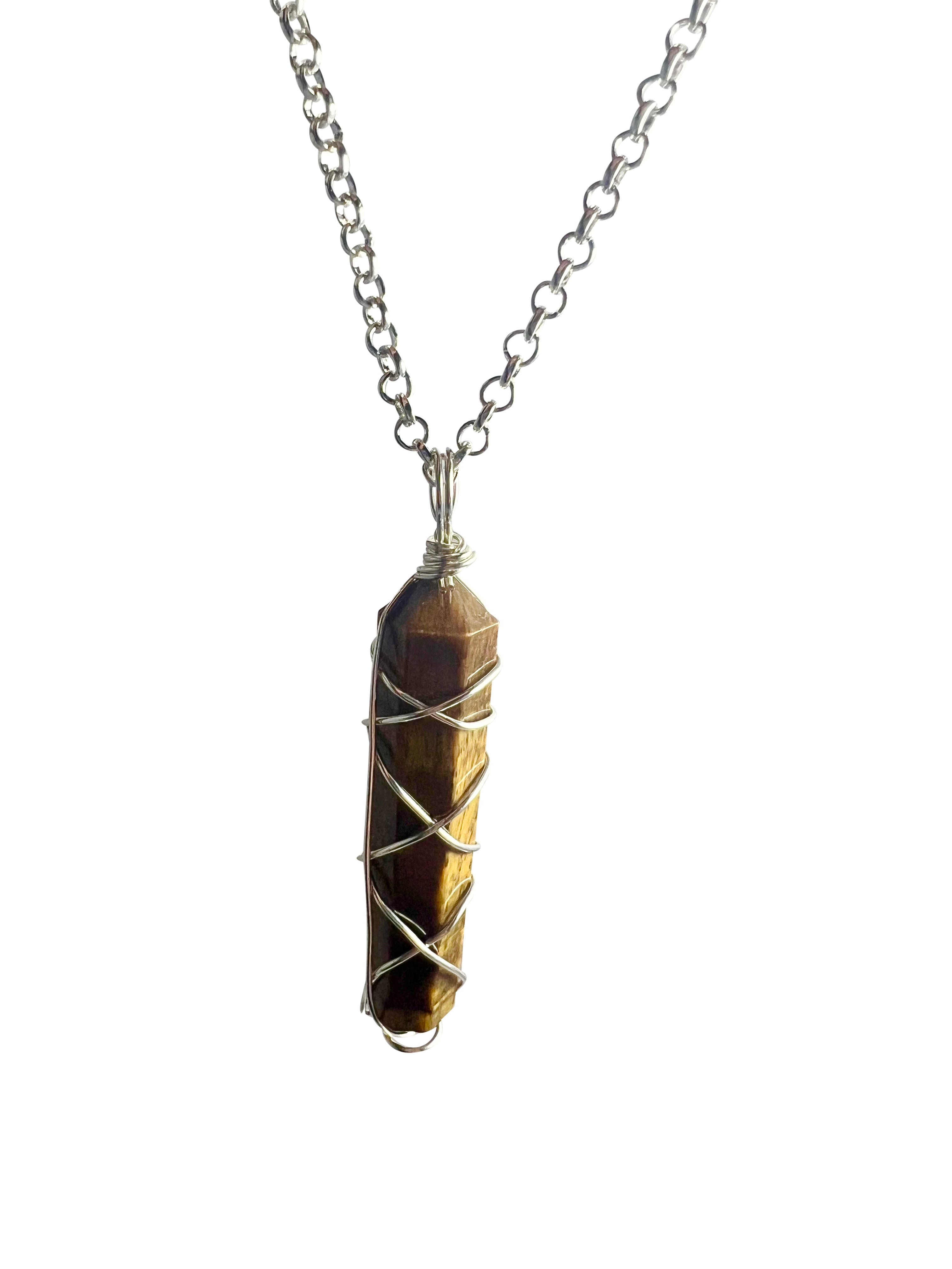 Double Terminated Tiger Eye Pendant Silver