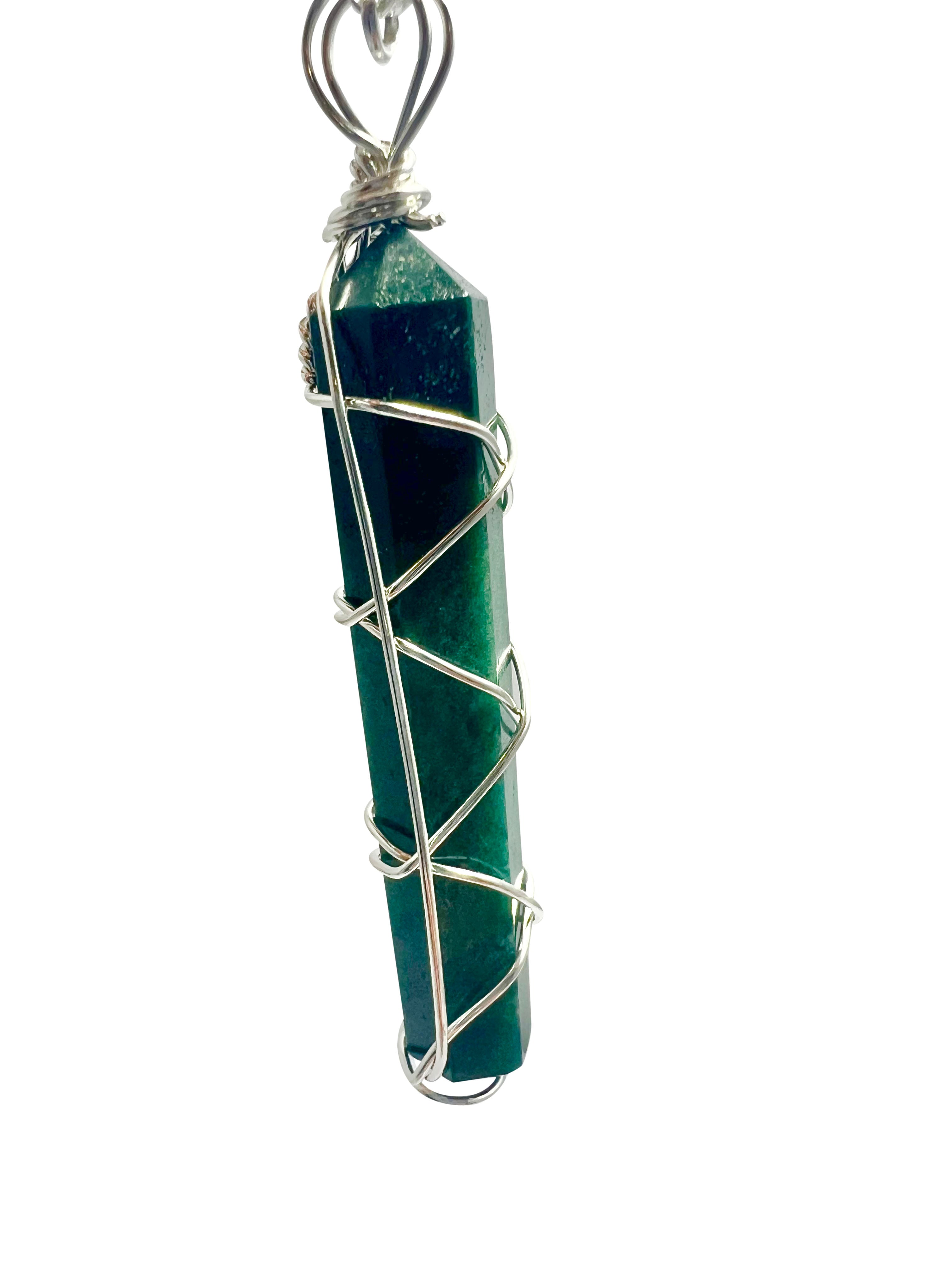 Double Terminated Moss Agate Pendant Silver