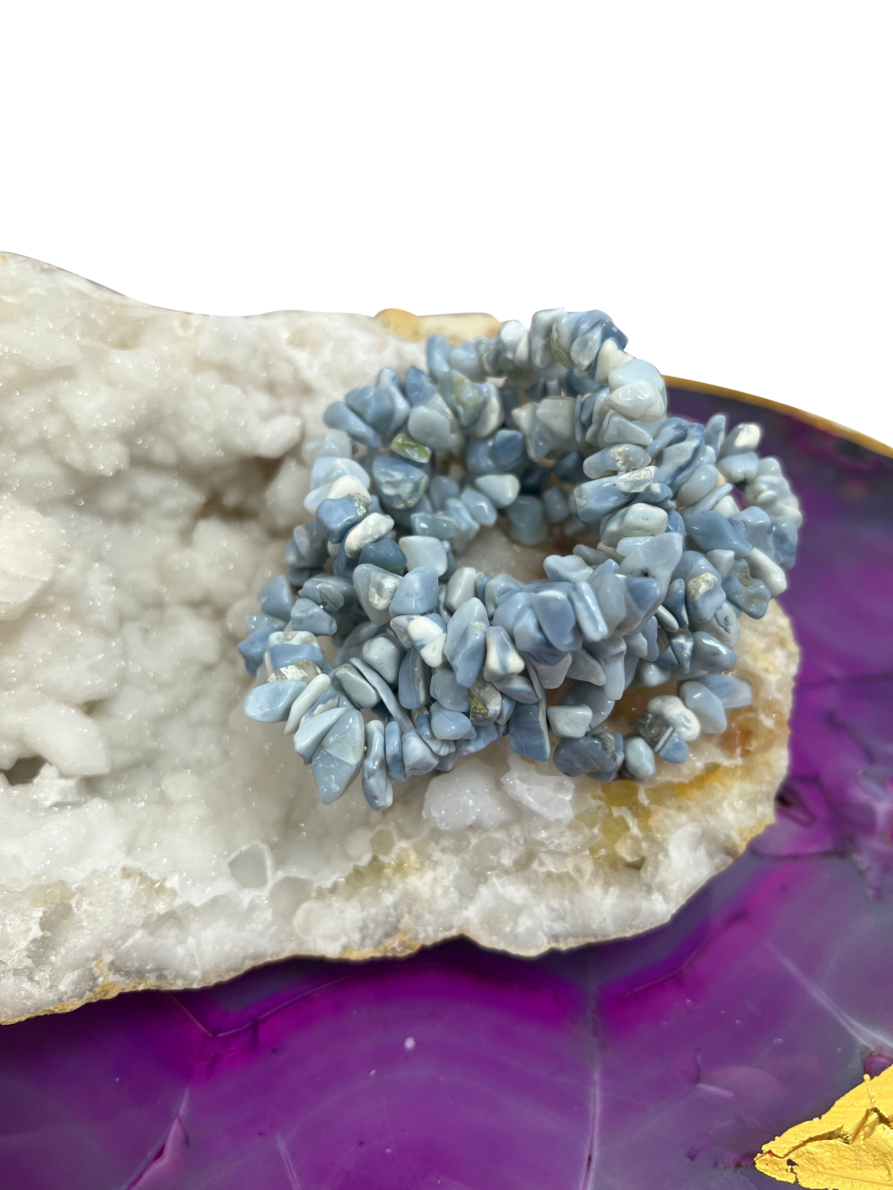 5x Blue Calcite Crystal Chip Bracelet Natural Gemstone