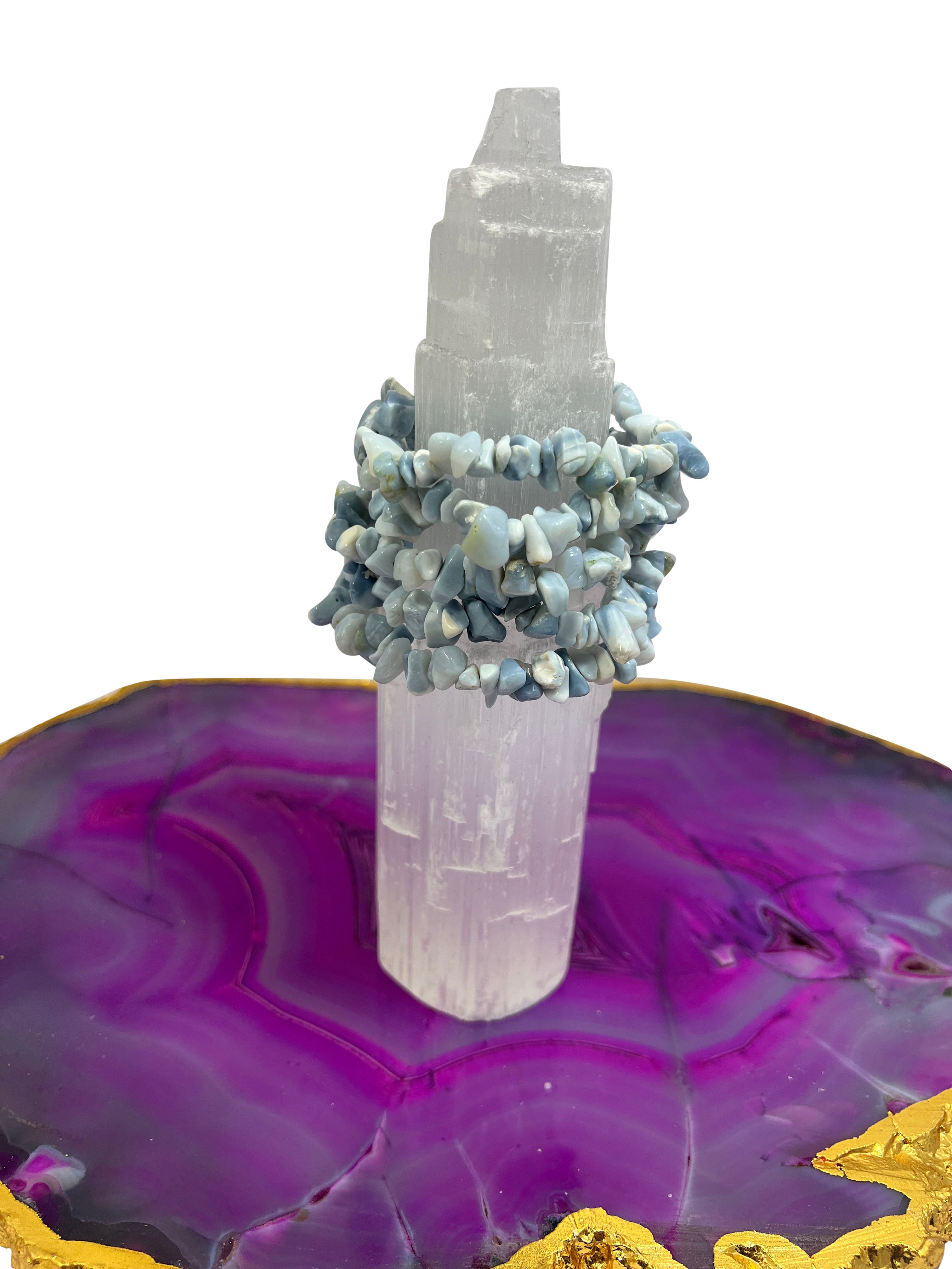 5x Blue Calcite Crystal Chip Bracelet Natural Gemstone