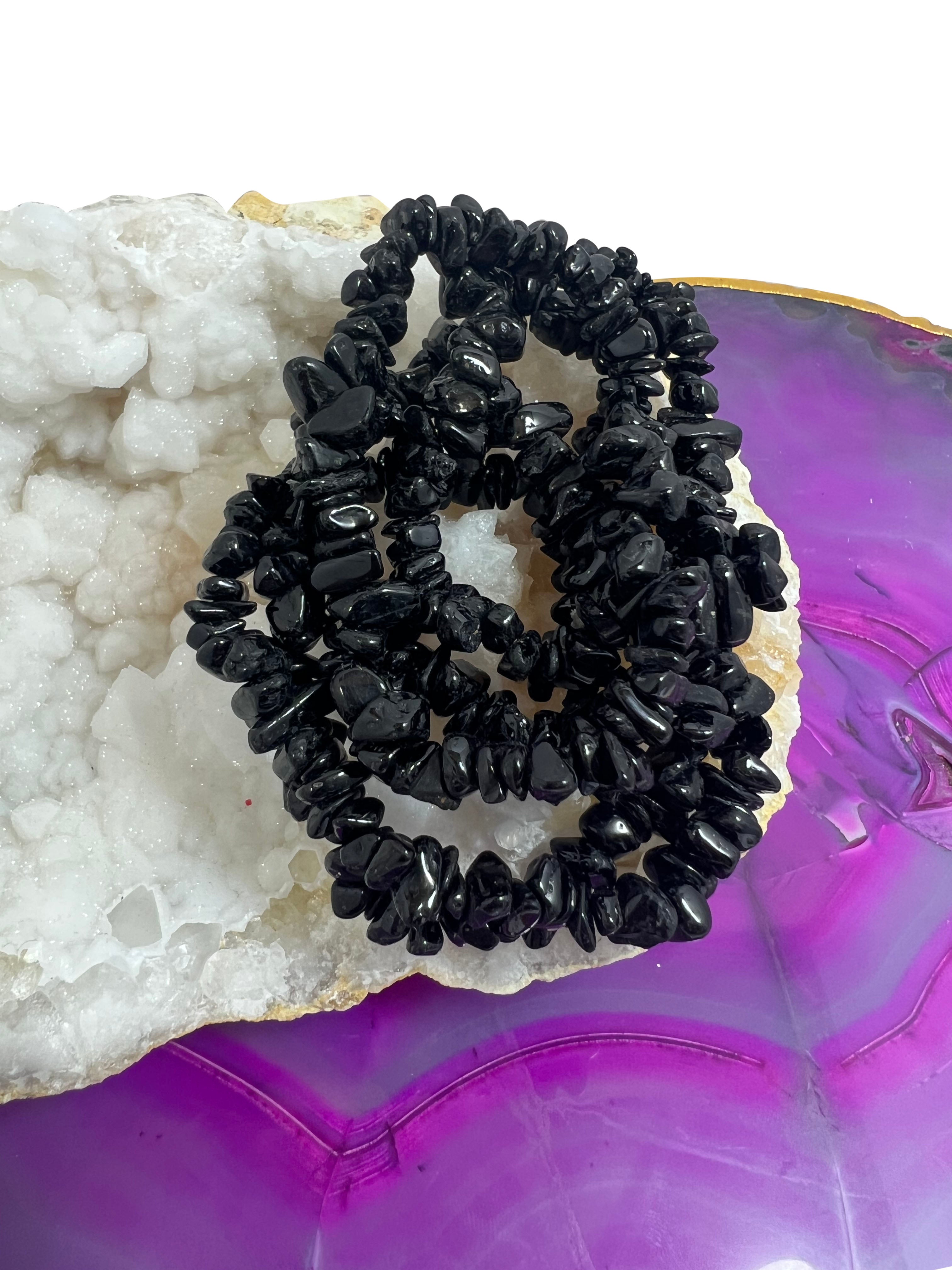 5x Smoky Quartz Crystal Chip Bracelet Set Natural Gemstone