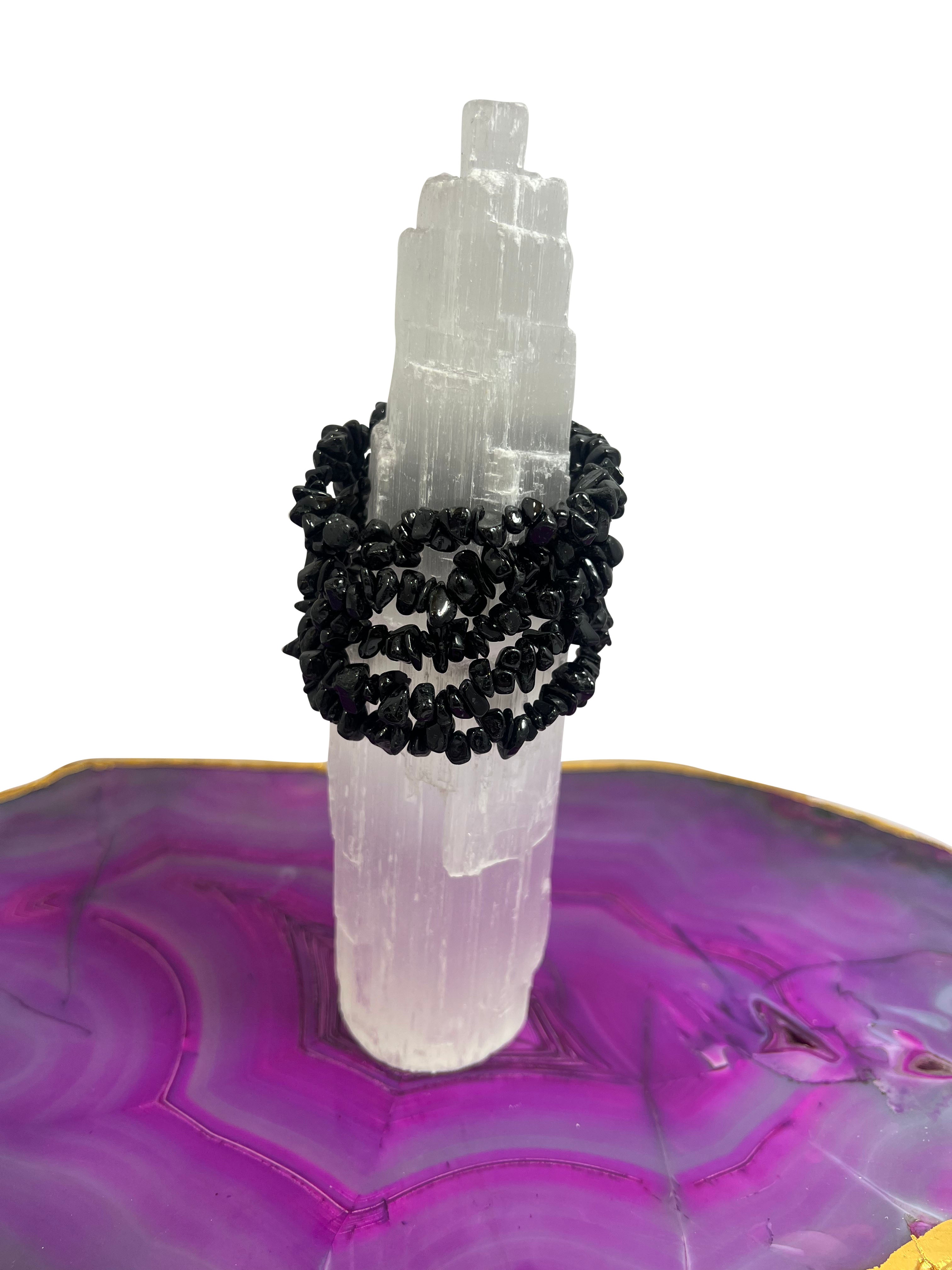 5x Black Tourmaline Crystal Chip Bracelet Natural Gemstone
