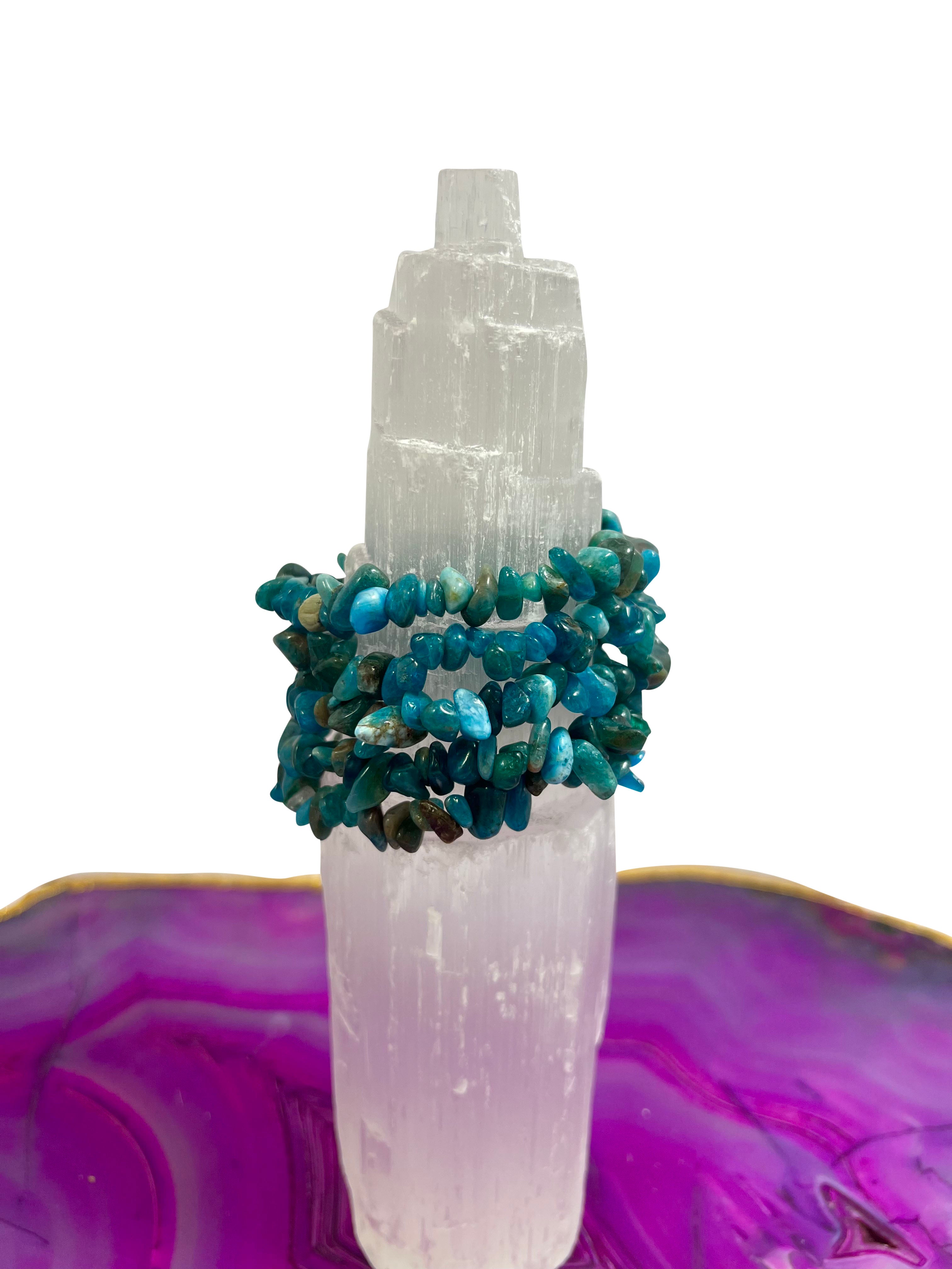 5x Apatite Crystal Chip Bracelet Set Natural Tumbled Gemstone