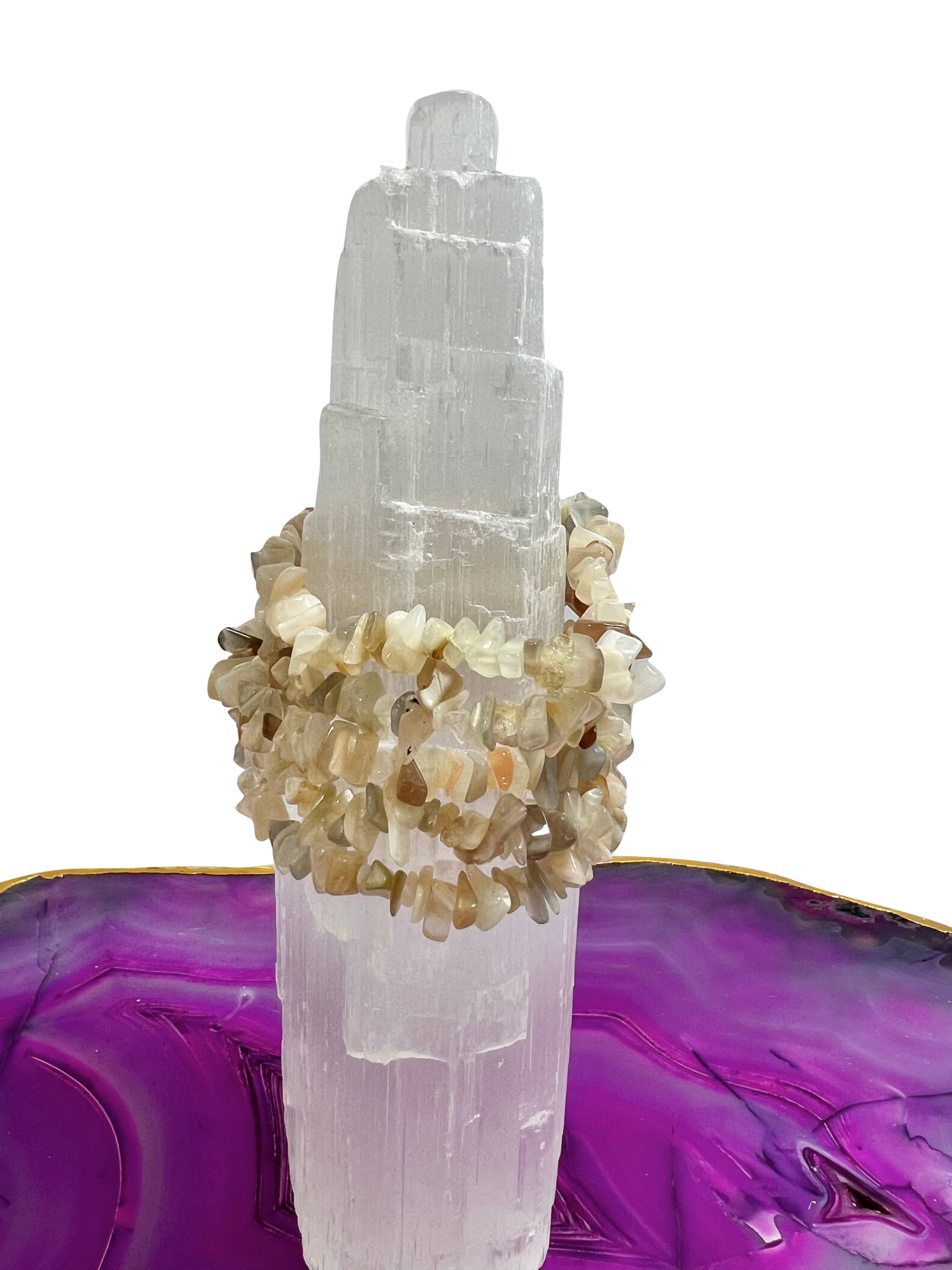 5x Peach Moonstone Crystal Chip Bracelet Set Natural  Gemstone