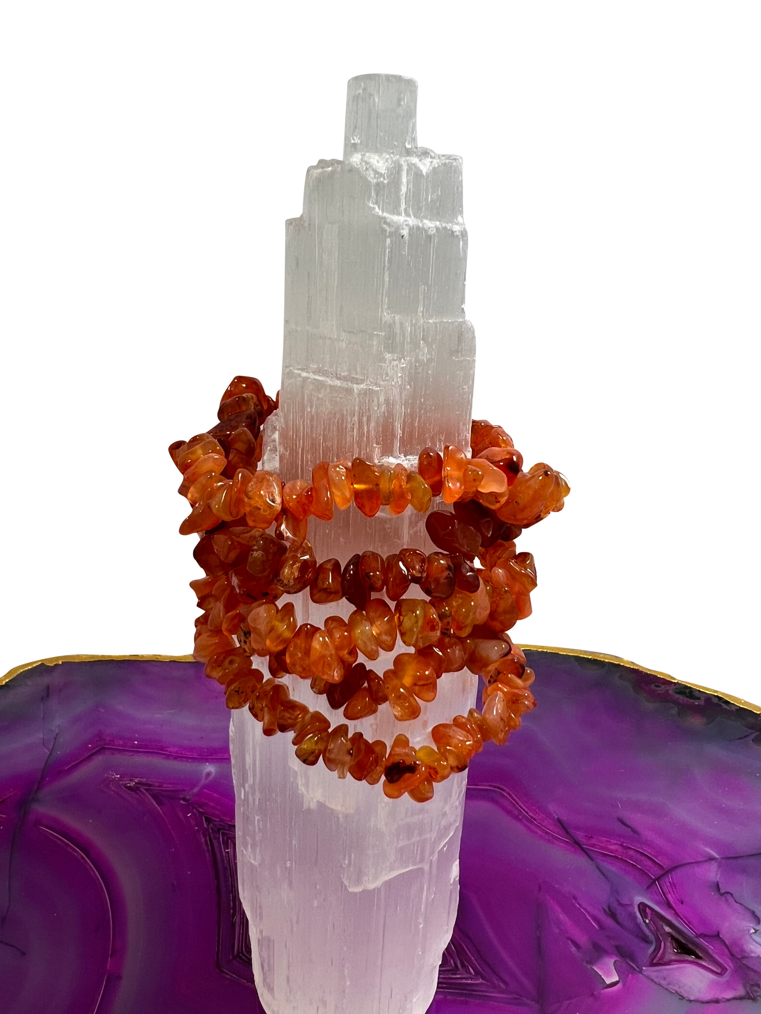 5x Carnelian Crystal Chip Bracelet Set Natural Gemstone