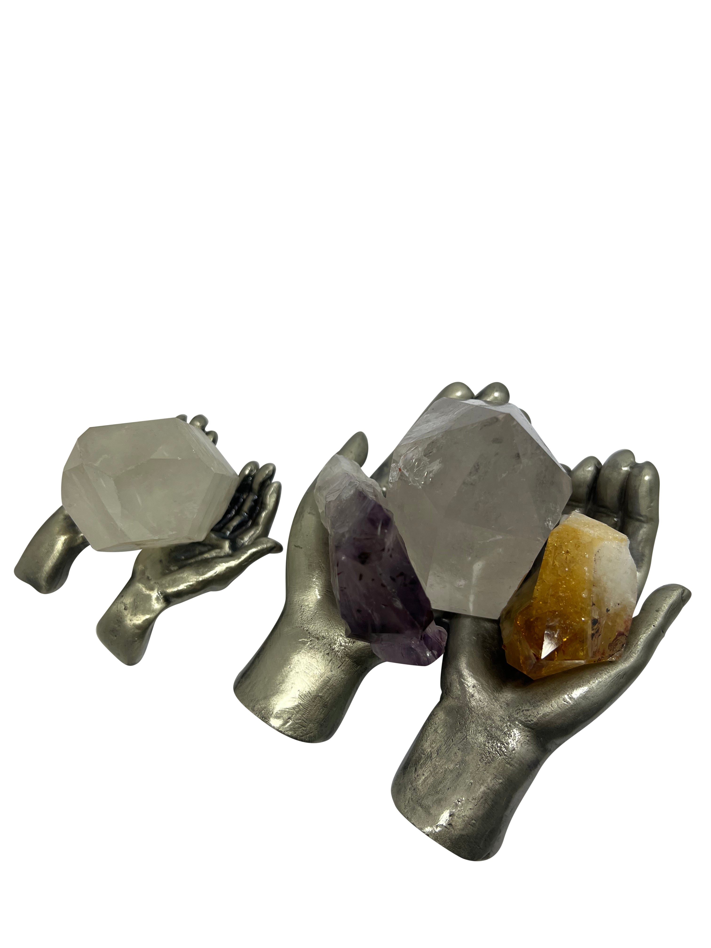 Crystal Holder Stand - Pewter Hands Display 7cm