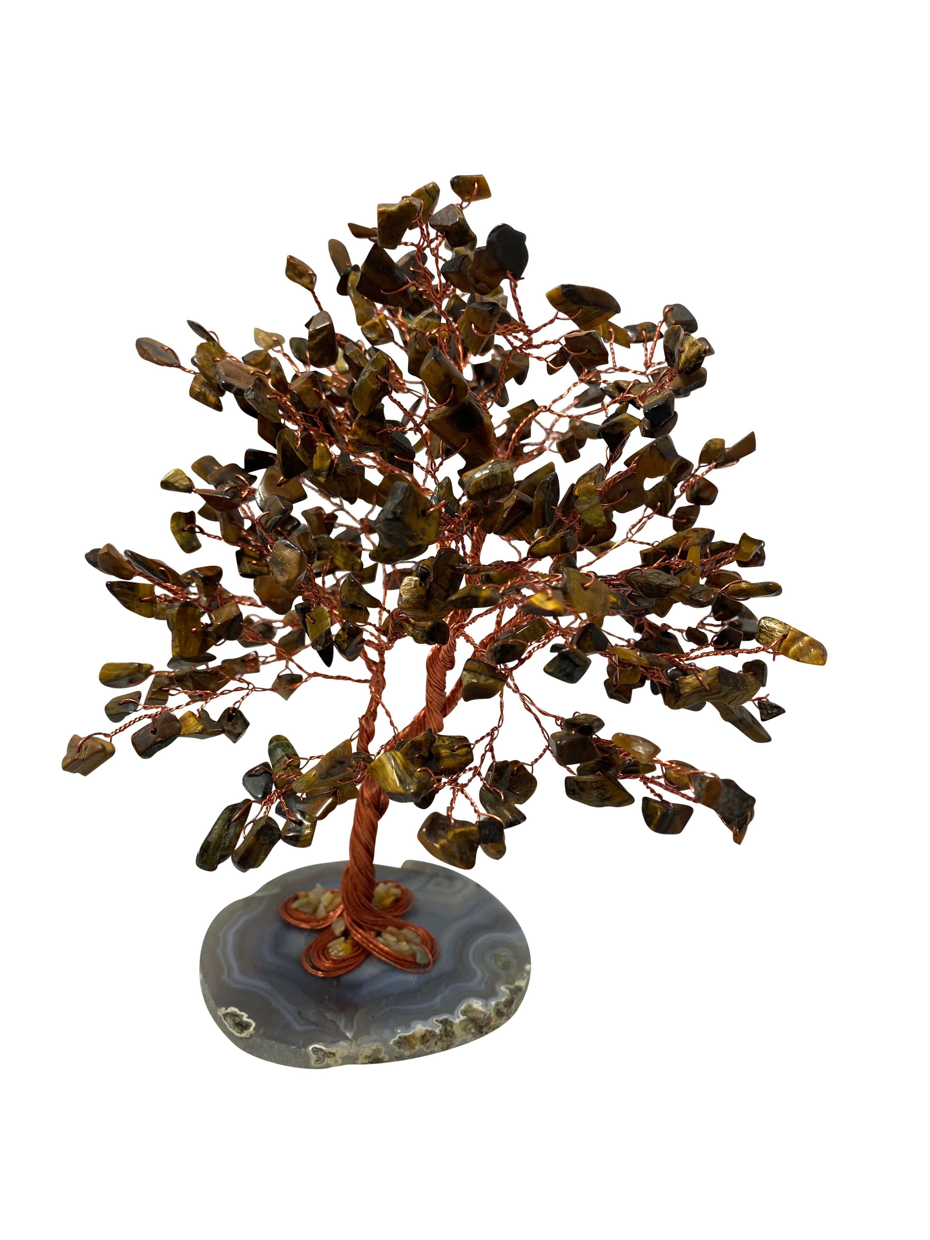 Crystal Chips Tree With Agate Slice Base Tiger Eye