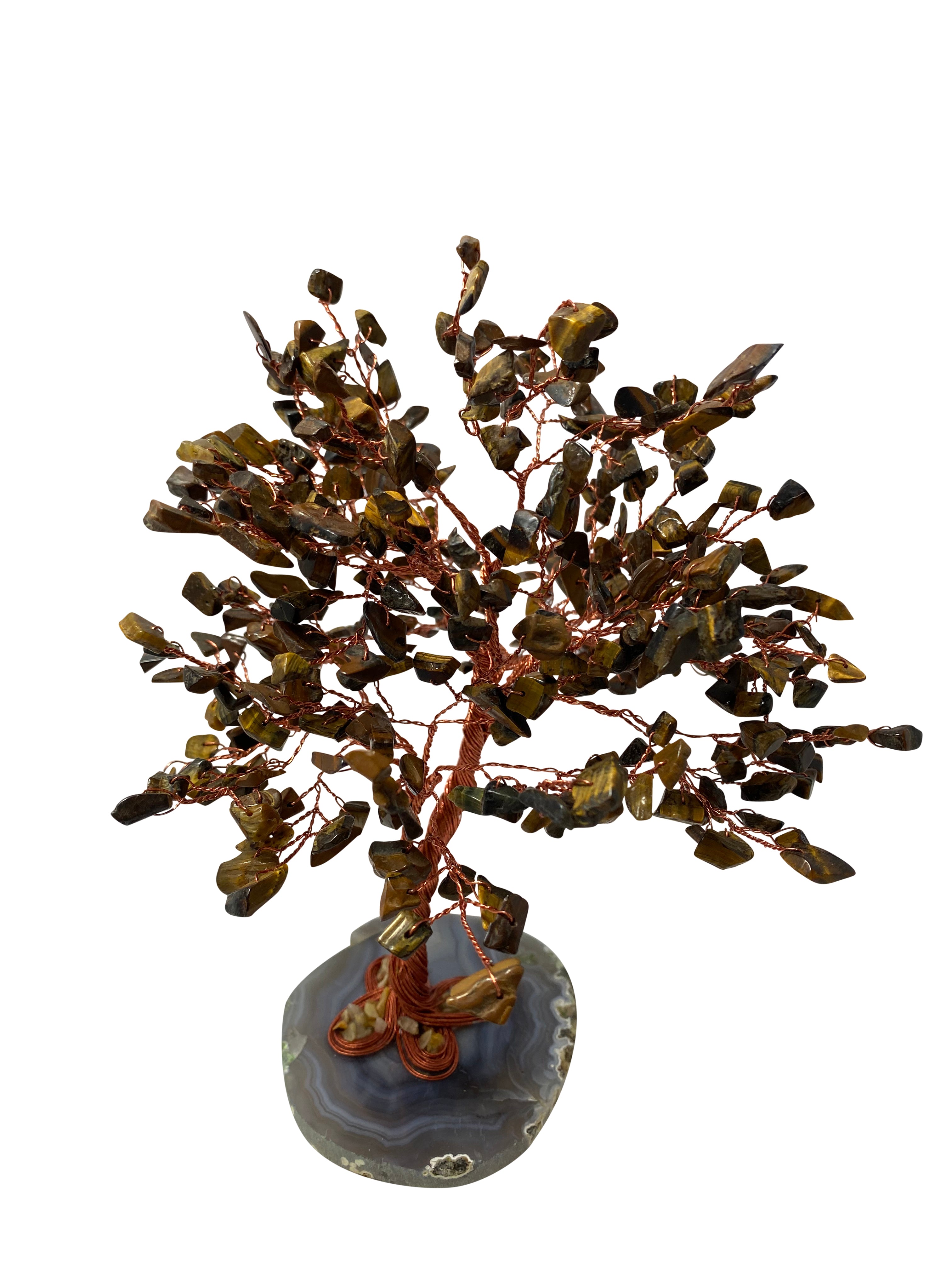 Crystal Chips Tree With Agate Slice Base Tiger Eye