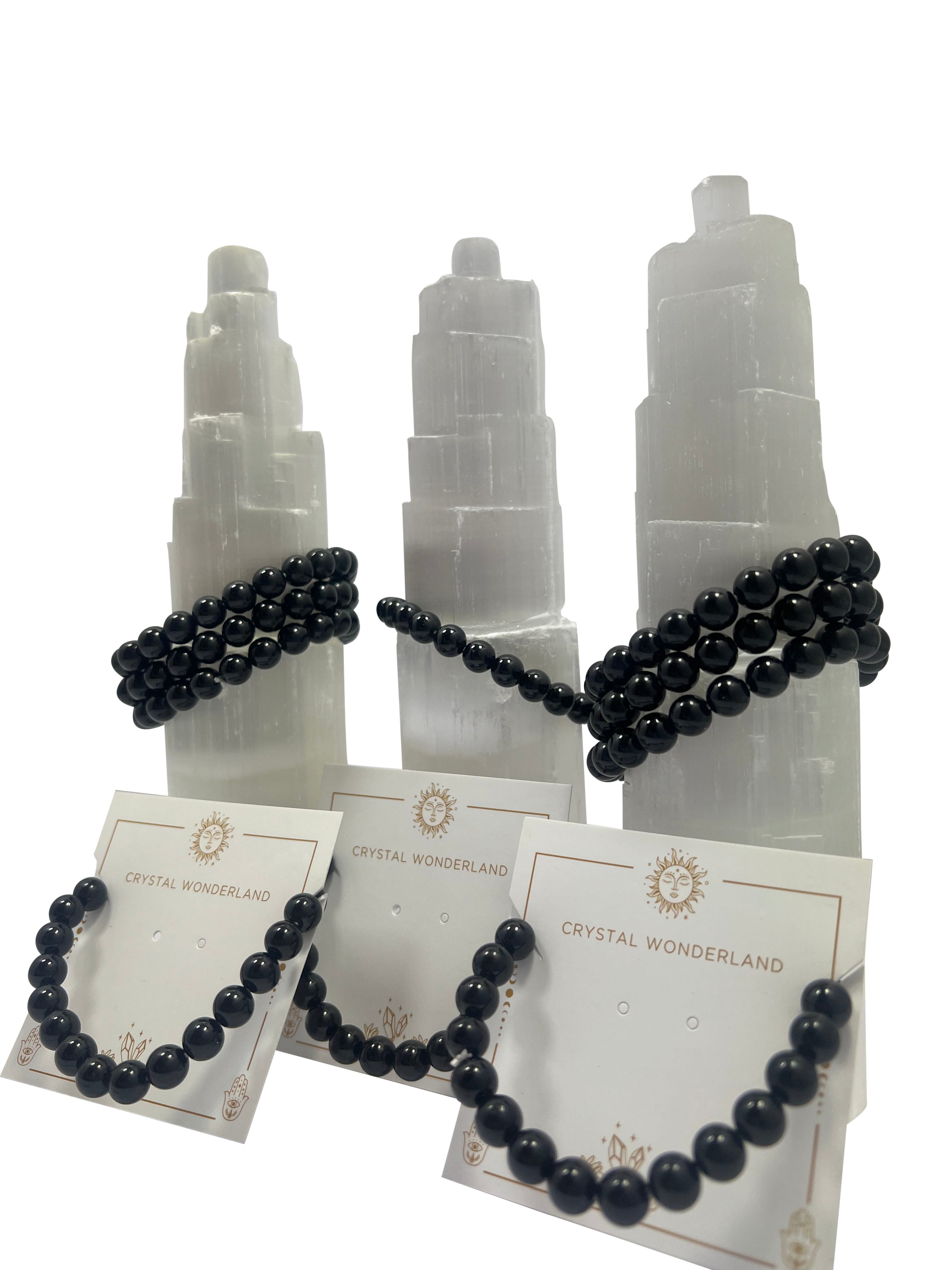 Black Tourmaline Crystal Beads Bracelet 8mm