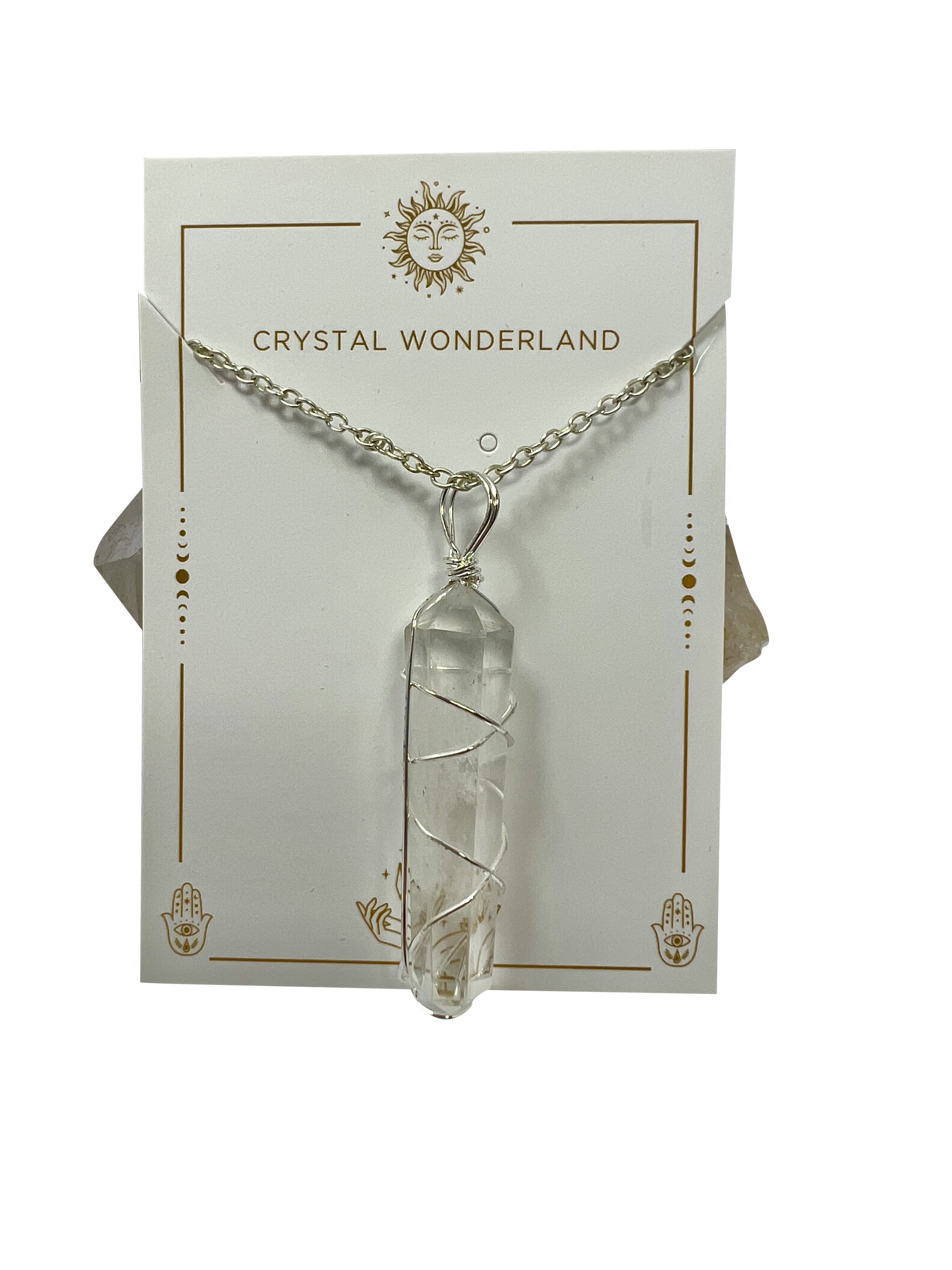 Clear Quartz Double Pointed Terminated Pendant Necklace Silver