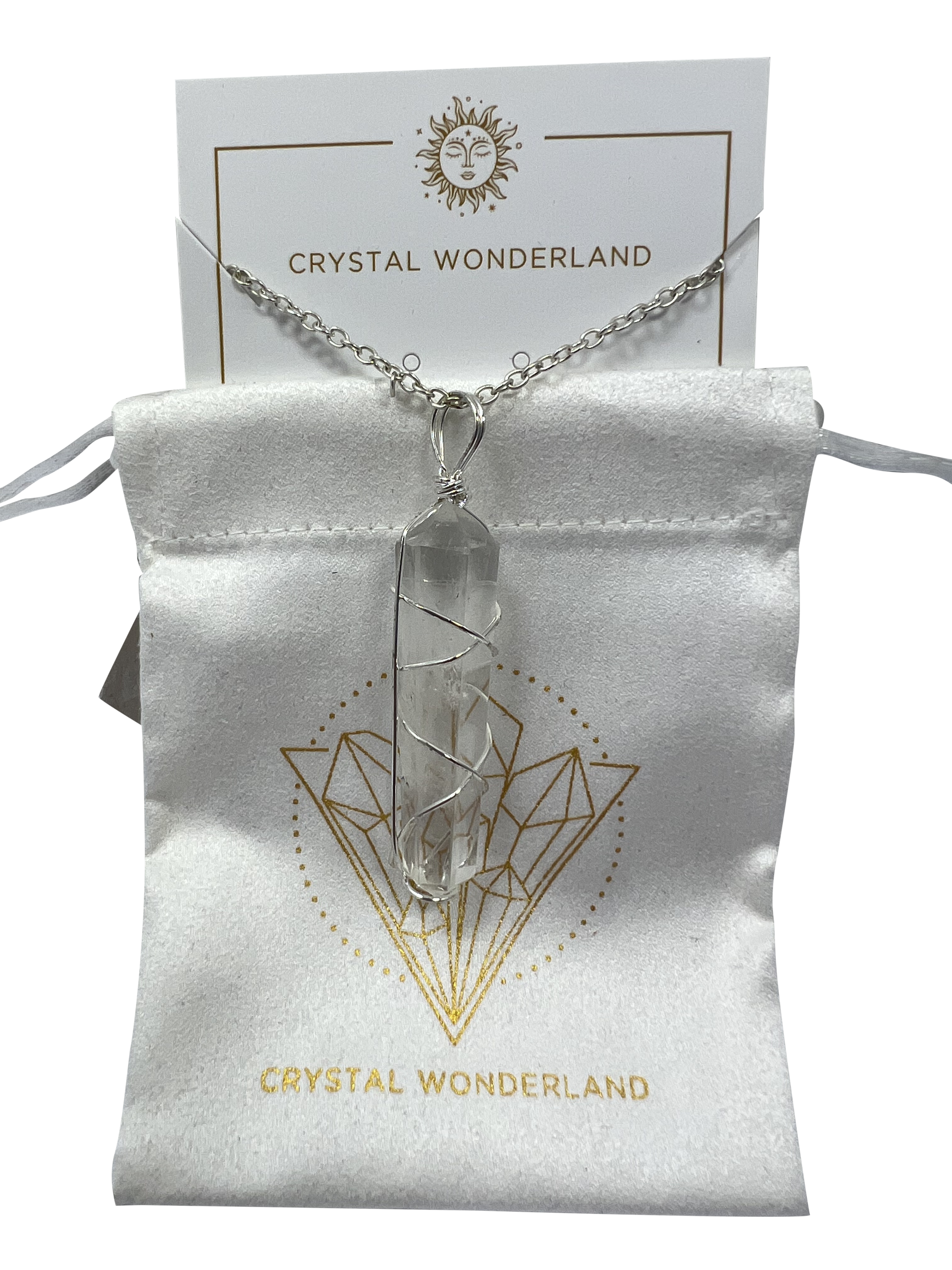 Clear Quartz Double Pointed Terminated Pendant Necklace Silver