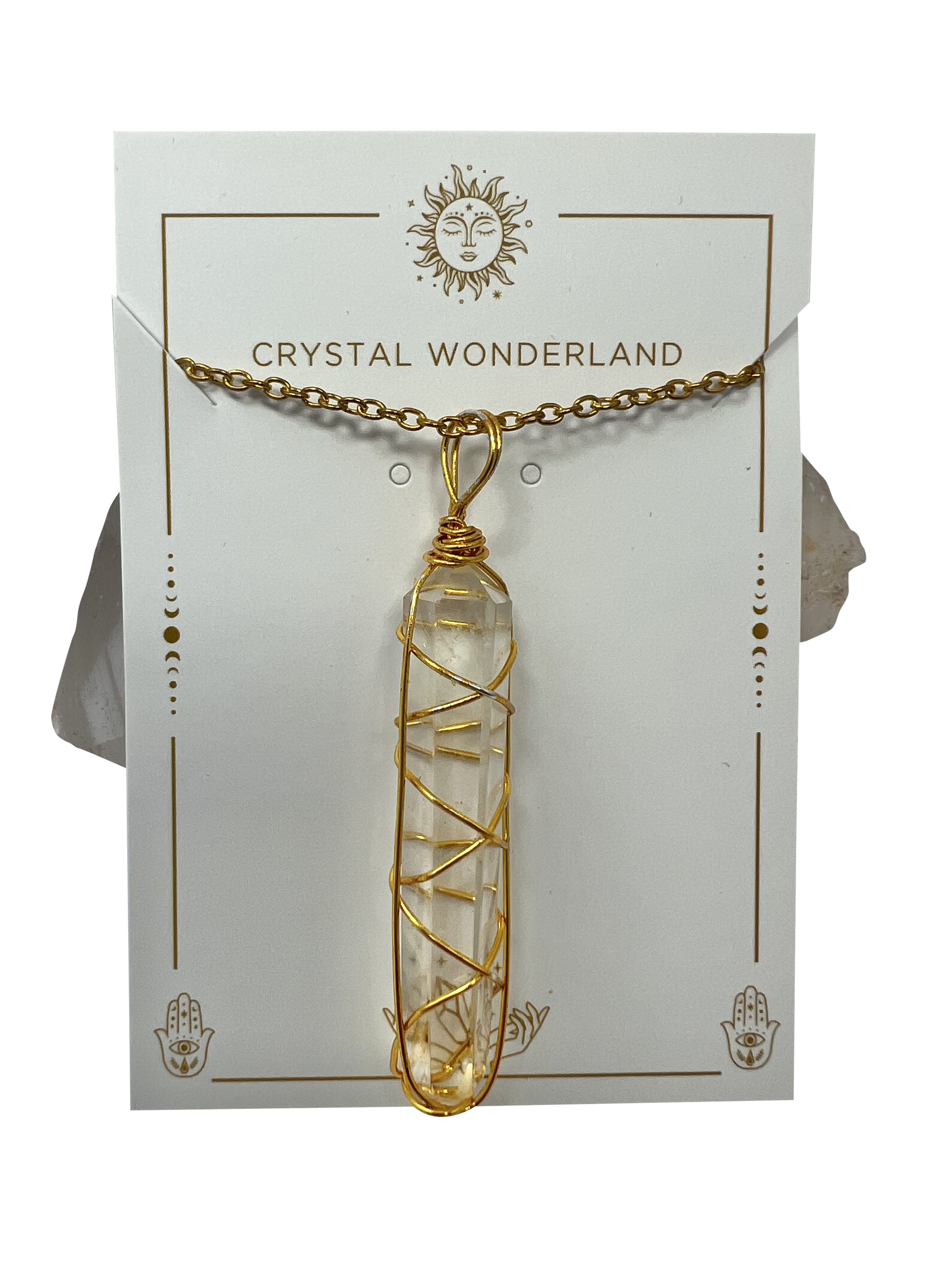 Clear Quartz Double Pointed Terminated Pendant Necklace Gold