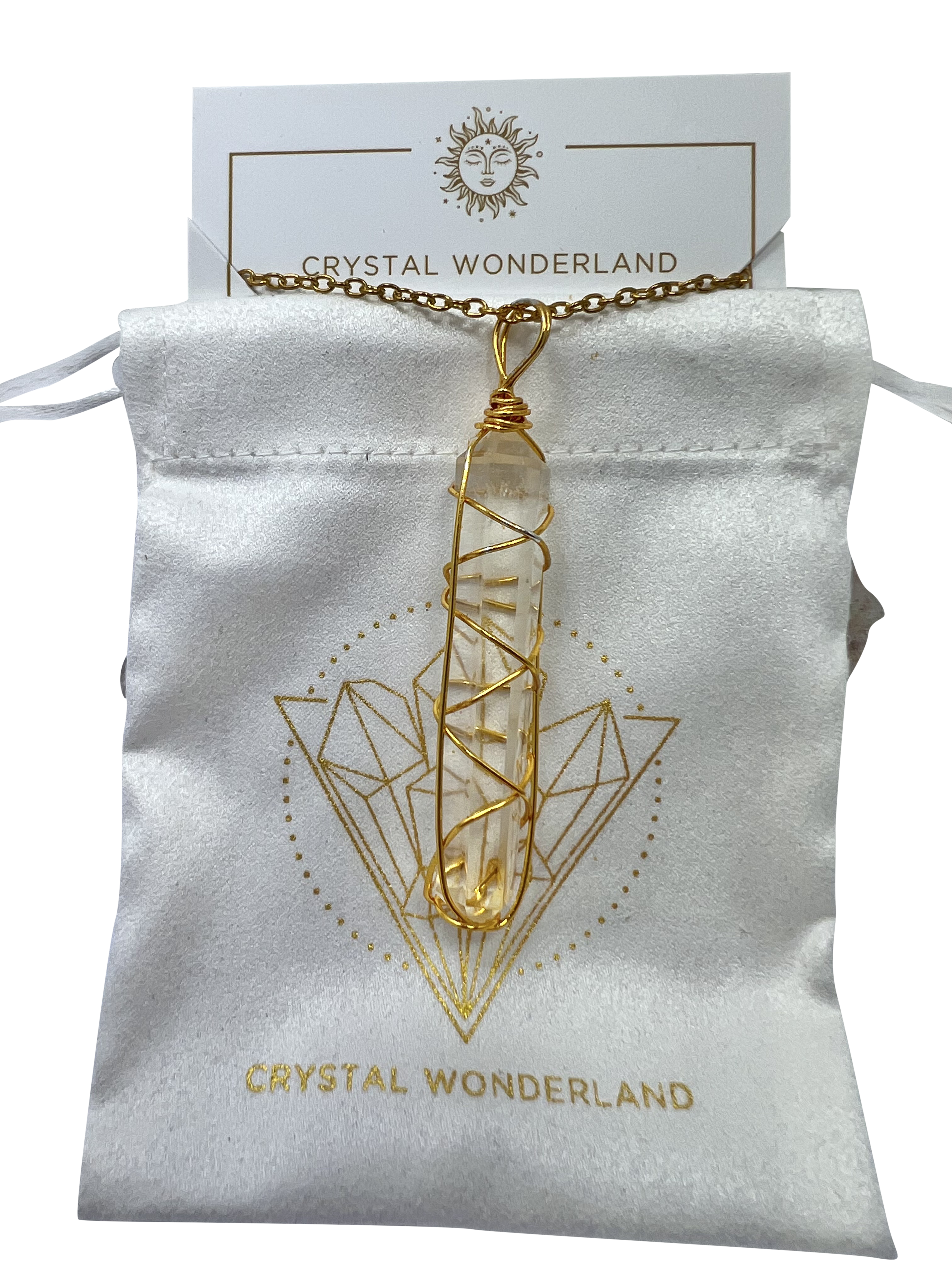 Clear Quartz Double Pointed Terminated Pendant Necklace Gold