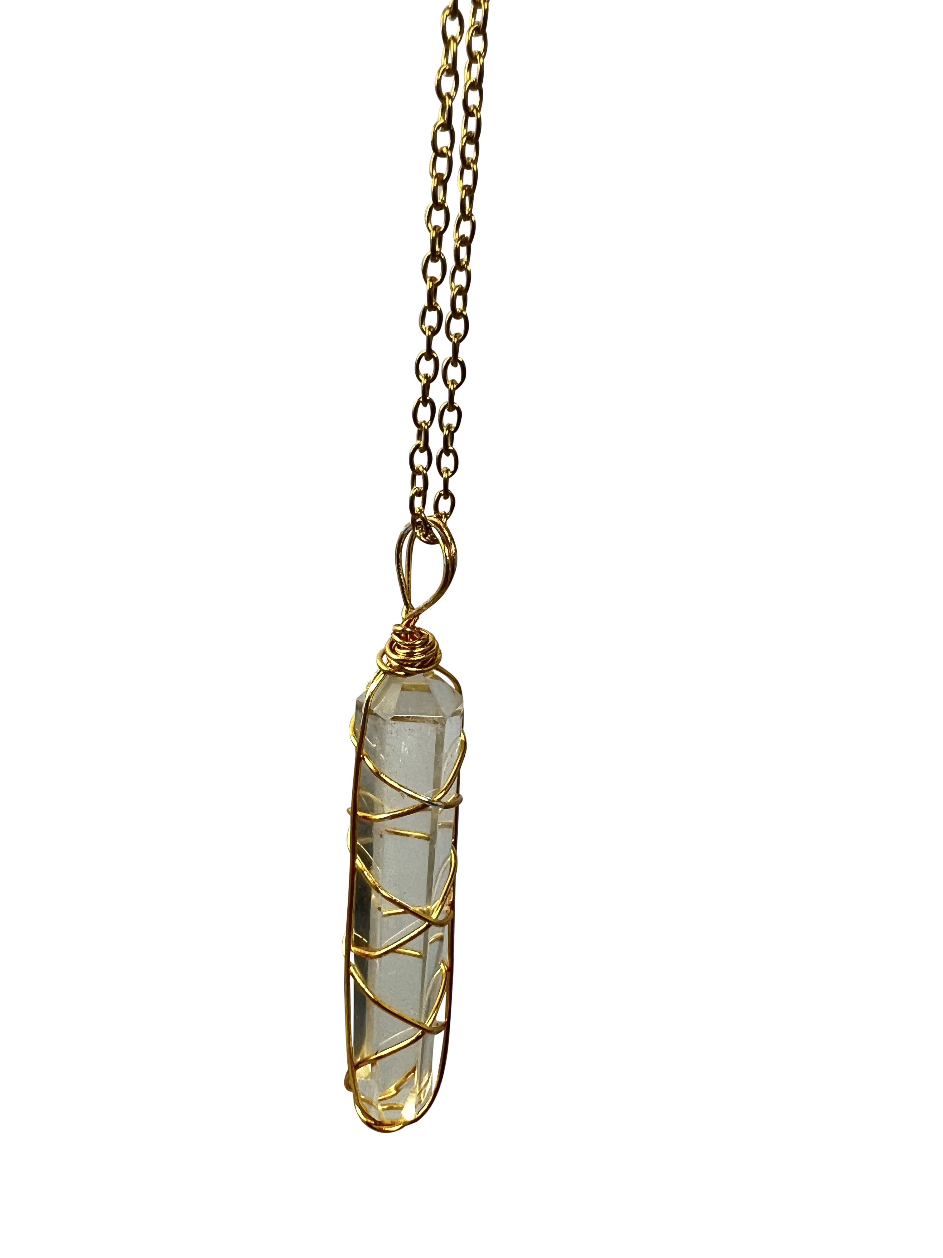 Clear Quartz Double Pointed Terminated Pendant Necklace Gold