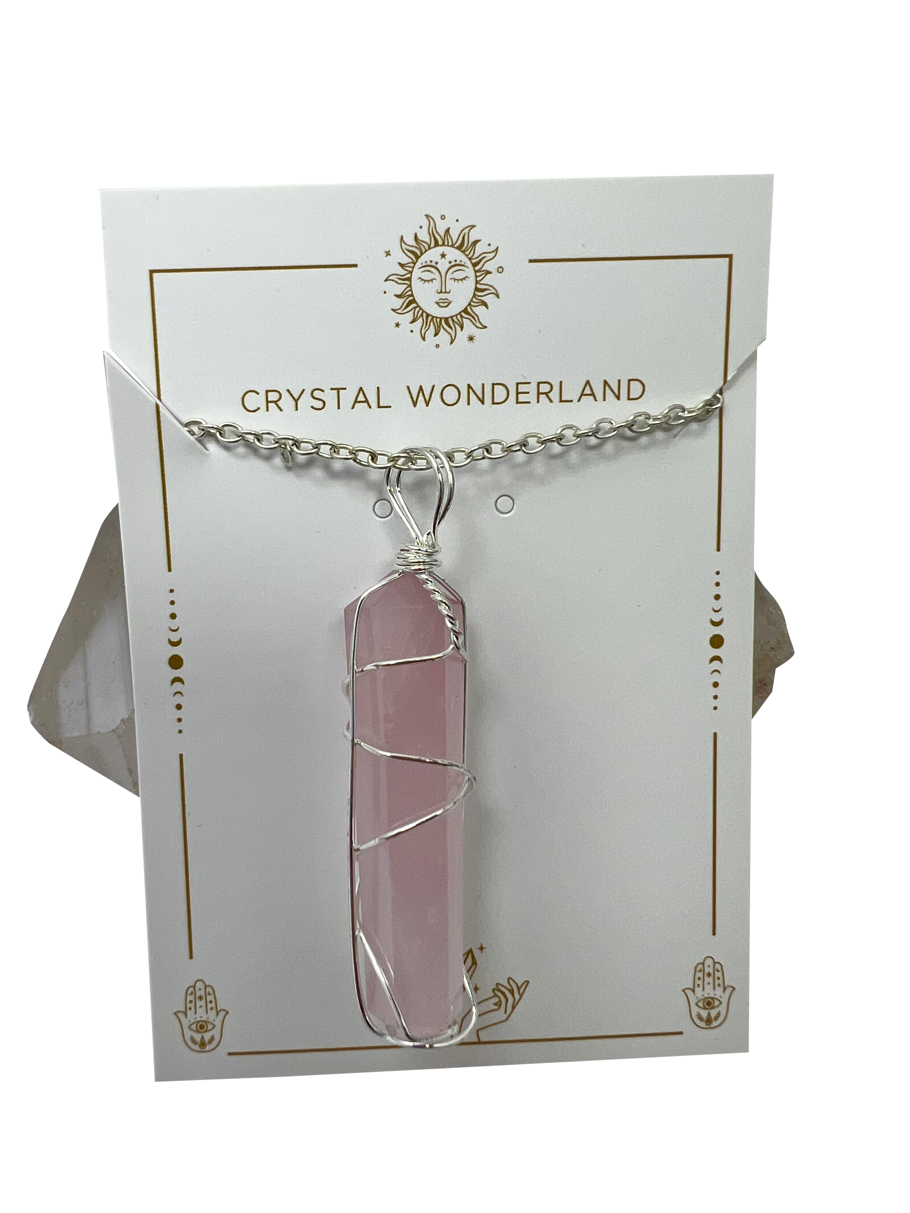 Rose Quartz Double Pointed Terminated Pendant Necklace Silver