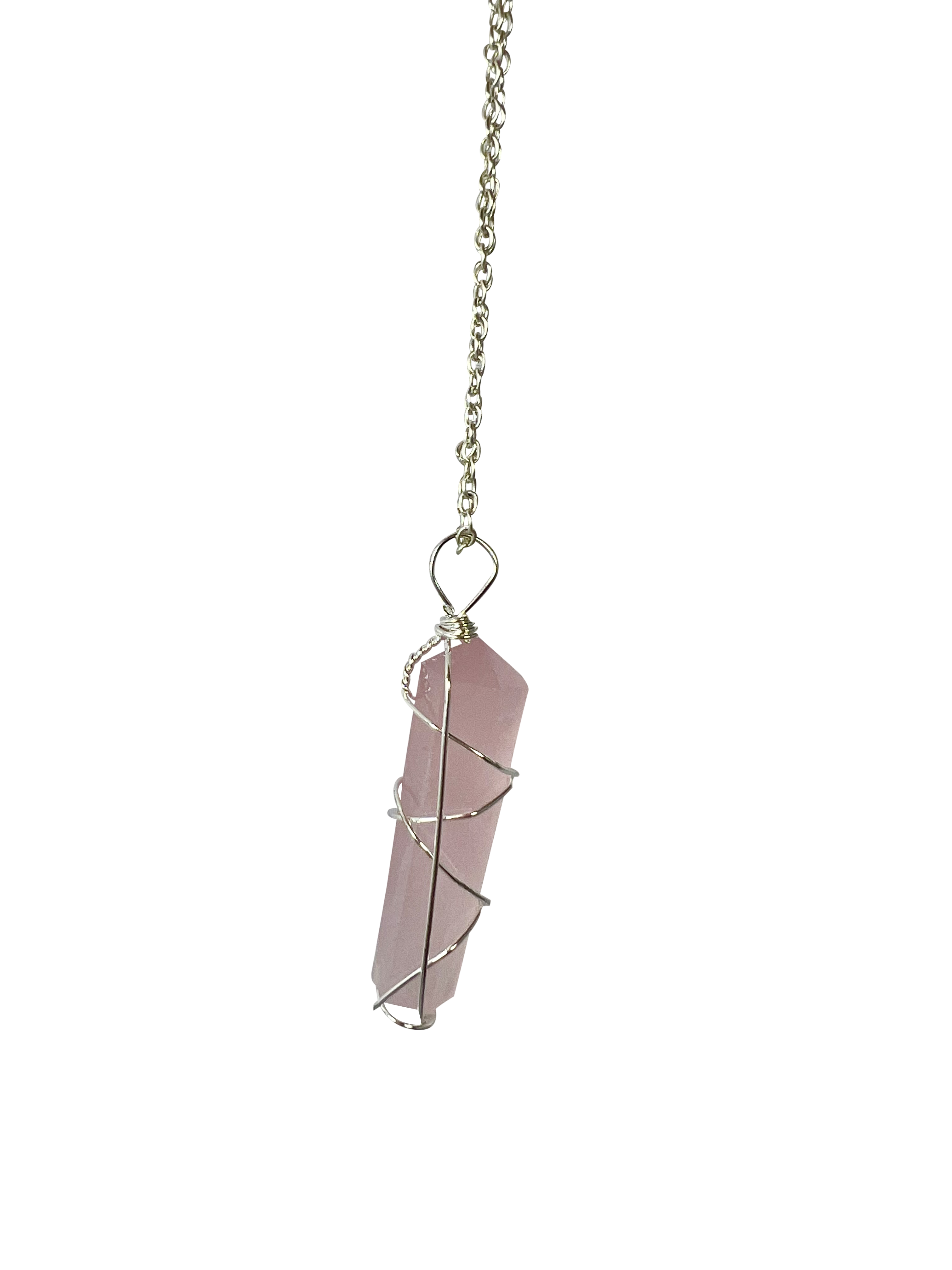 Rose Quartz Double Pointed Terminated Pendant Necklace Silver