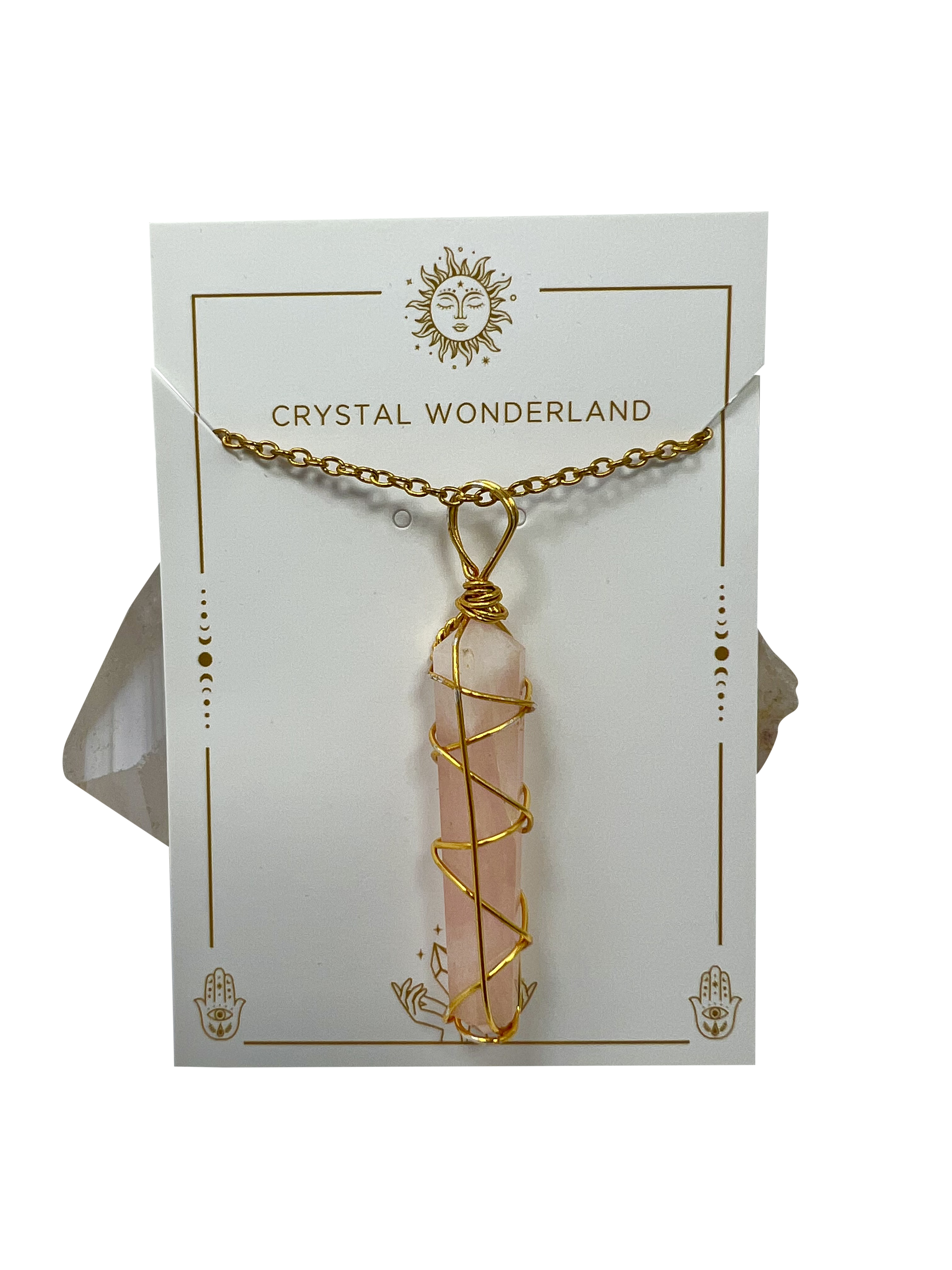 Rose Quartz Double Pointed Terminated Pendant Necklace Gold