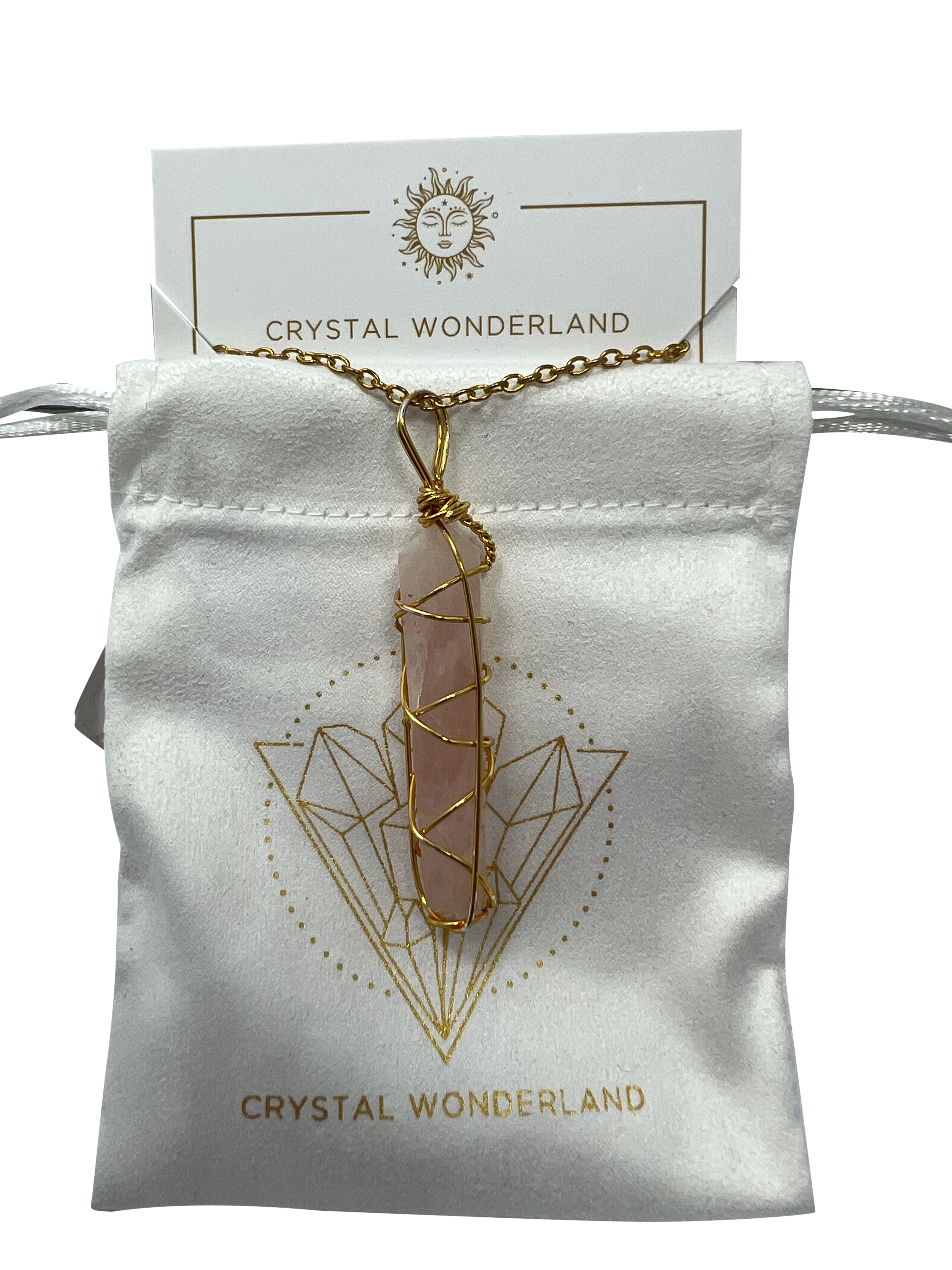 Rose Quartz Double Pointed Terminated Pendant Necklace Gold