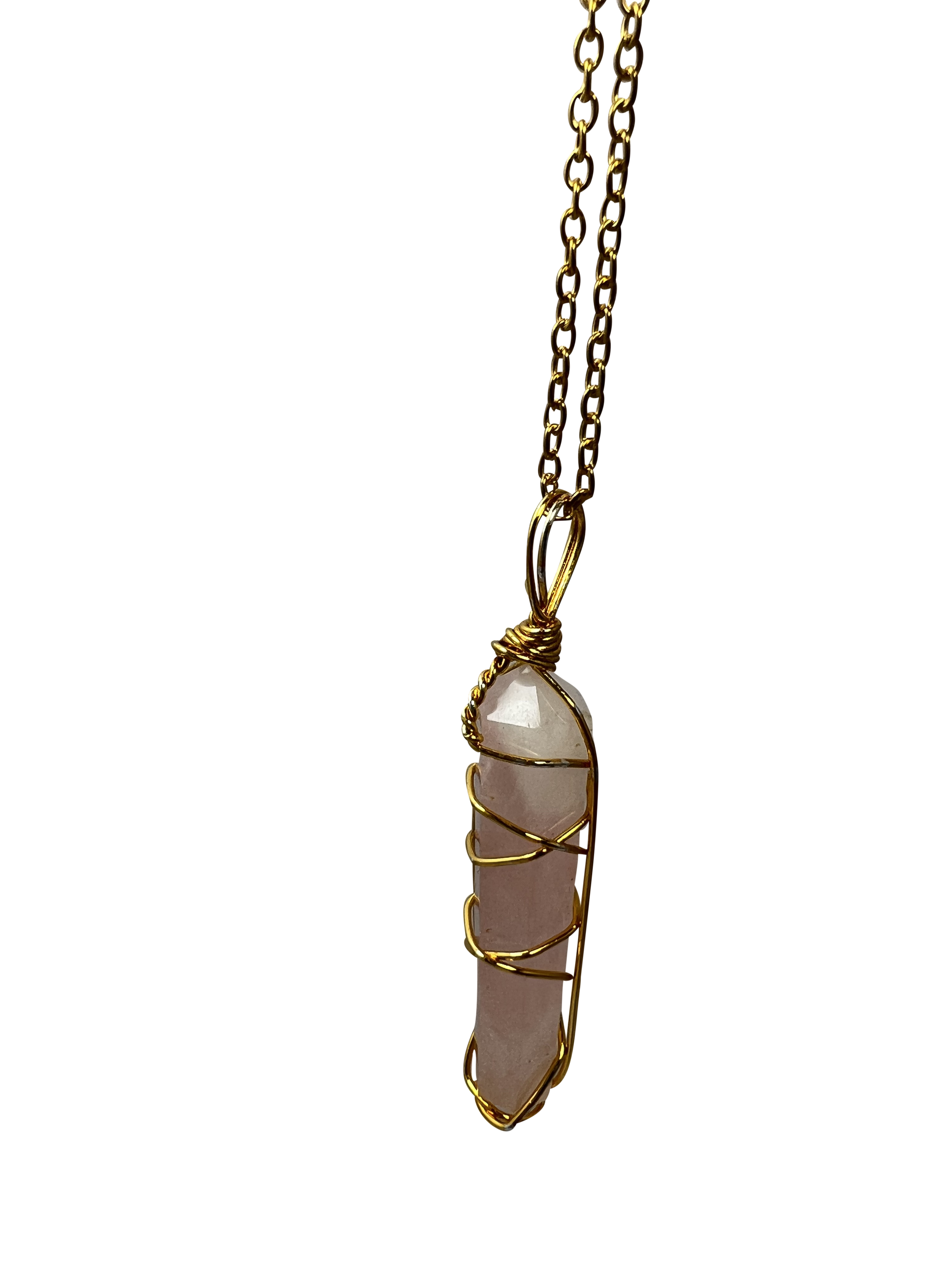 Rose Quartz Double Pointed Terminated Pendant Necklace Gold