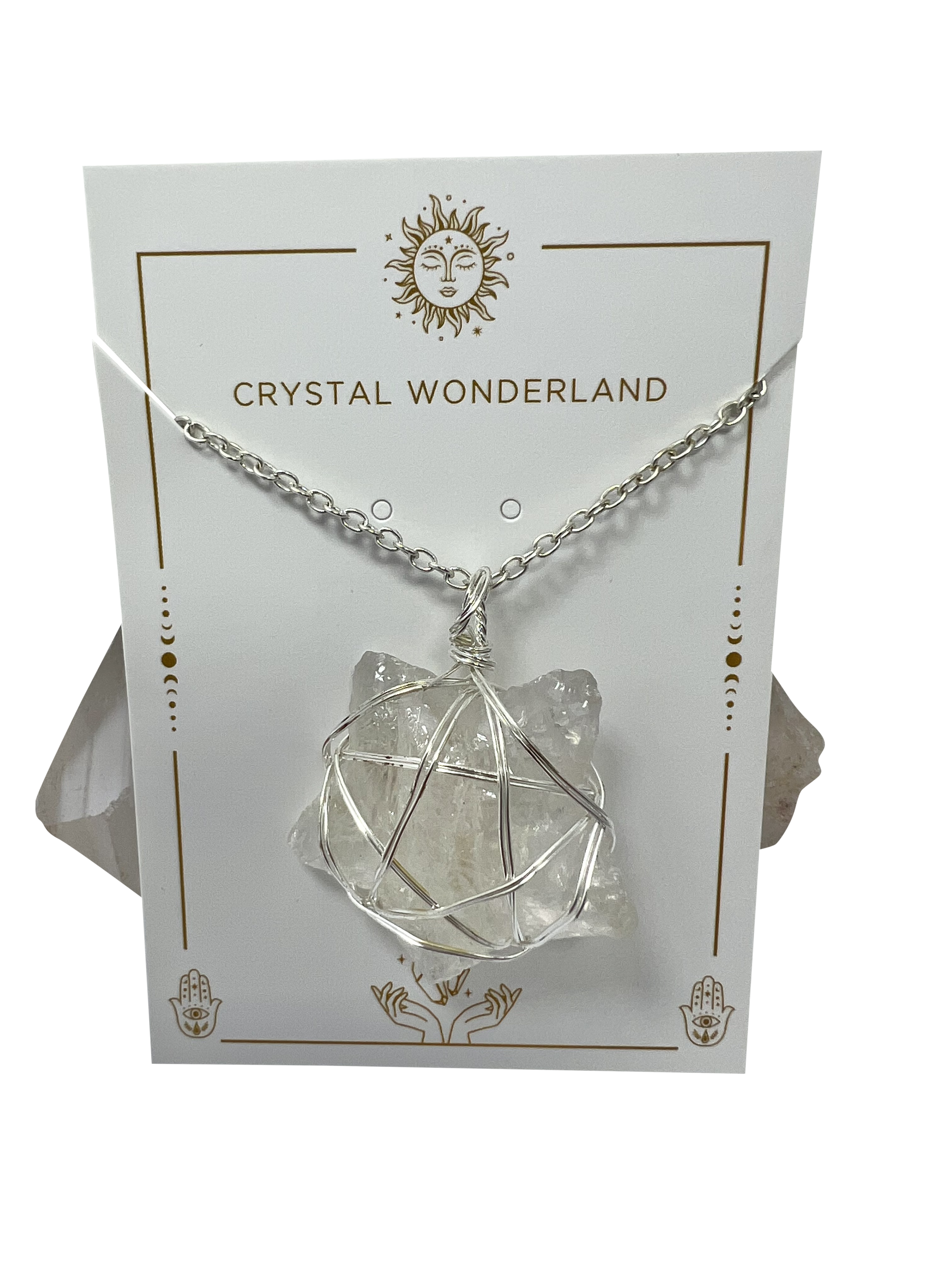 Rough Clear Quartz Star Shape Pendant Necklace Silver